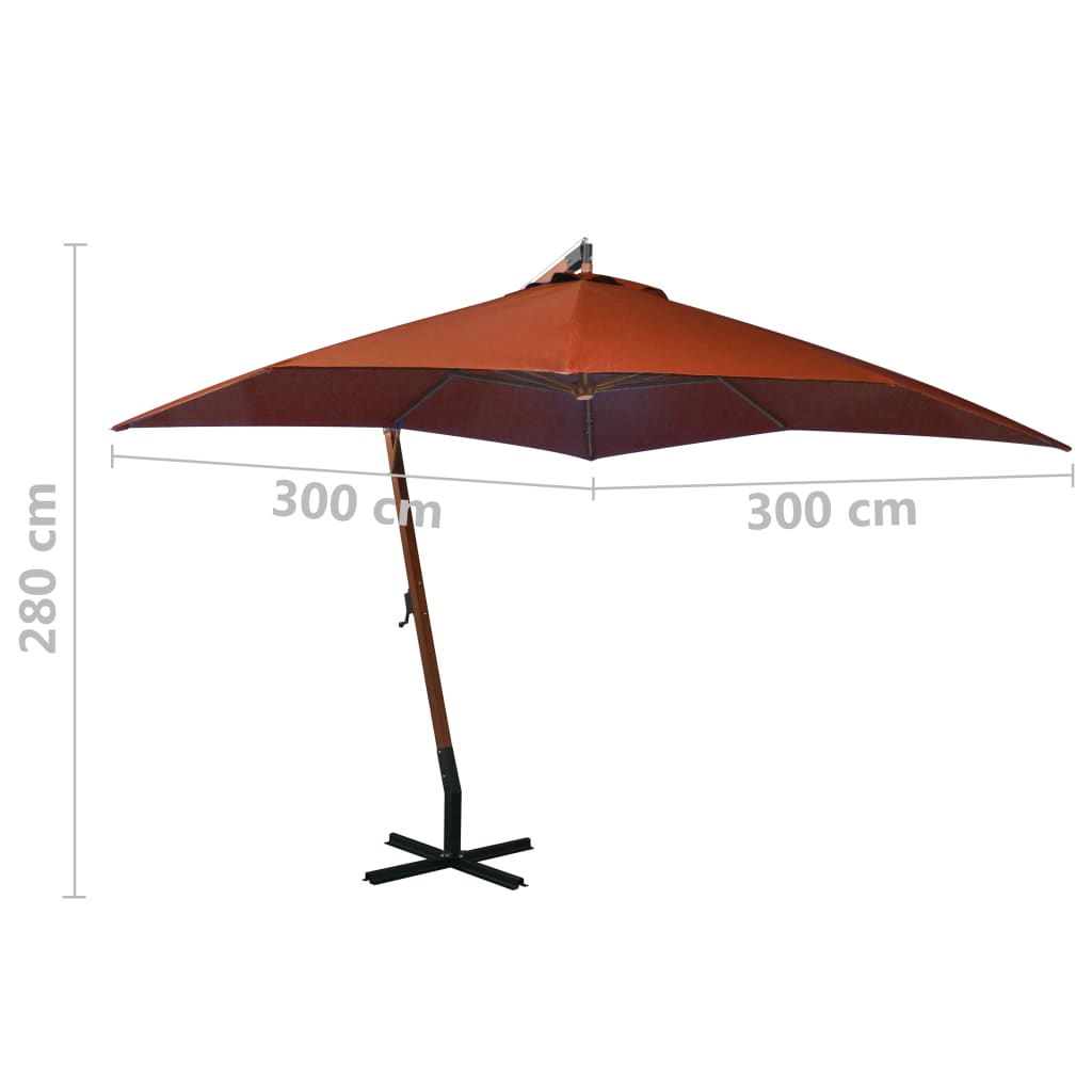 vidaXL Kabantis skėtis su stulpu, terakota, 3x3m, eglės masyvas