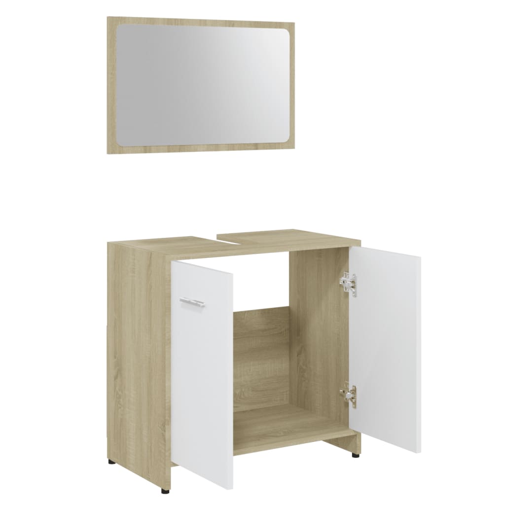 vidaXL Vonios kambario baldų komplektas, baltos ir ąžuolo spalvos
