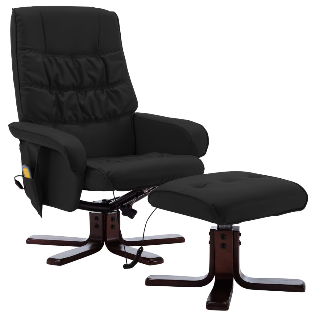 vidaXL Atlošiamas masažinis krėslas su pakoja, juodas, dirbtinė oda