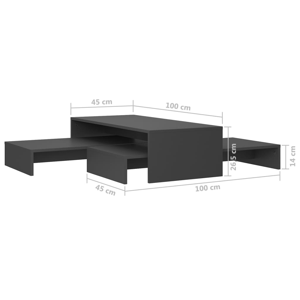 vidaXL Sudedamų kavos staliukų rinkinys, pilkas, 100x100x26,5cm, MDP