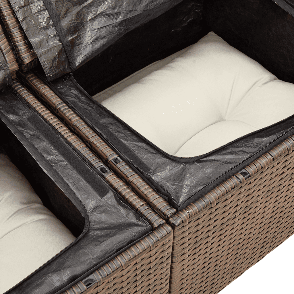 vidaXL Sofos komplektas su pagalvėlėmis, 7 dalių, rudas, poliratanas