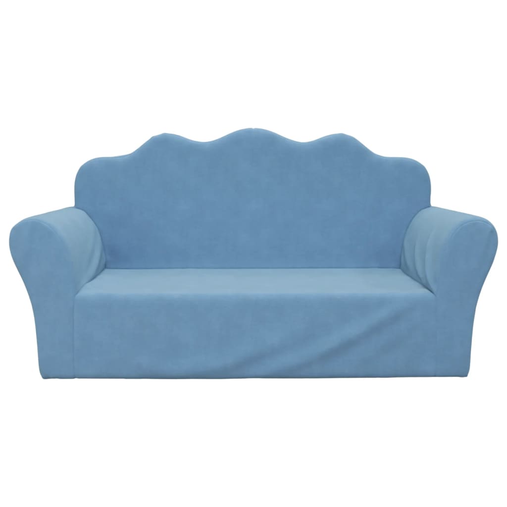 vidaXL Vaikiška dvivietė sofa, mėlynos spalvos, minkštas pliušas