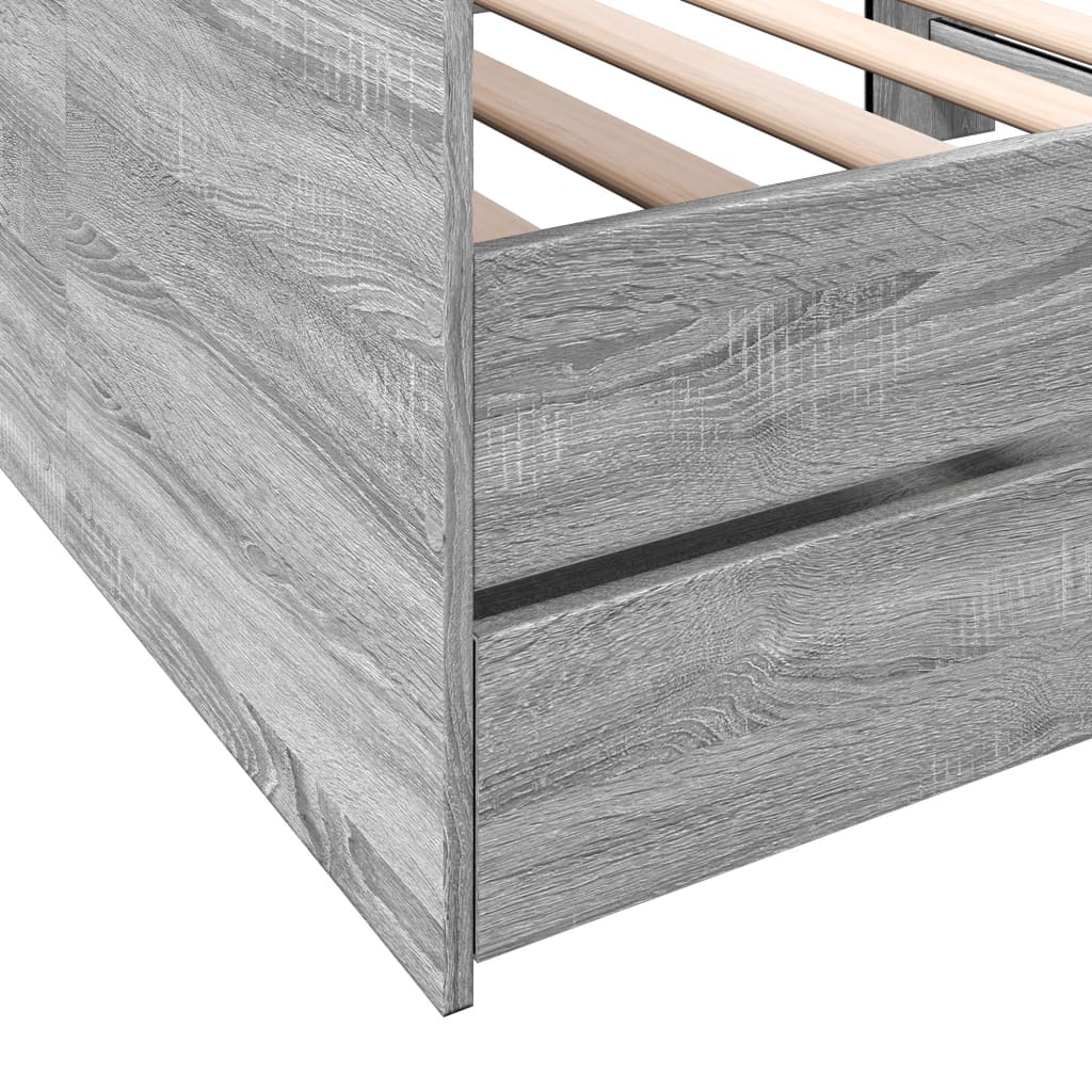 vidaXL Lova su stalčiais, pilka ąžuolo, 100x200cm, apdirbta mediena