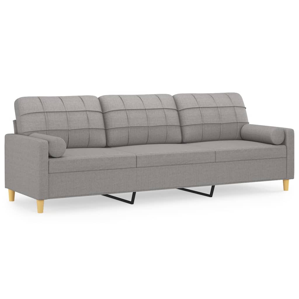 vidaXL Trivietė sofa su pagalvėmis, šviesiai pilka, 210cm, audinys