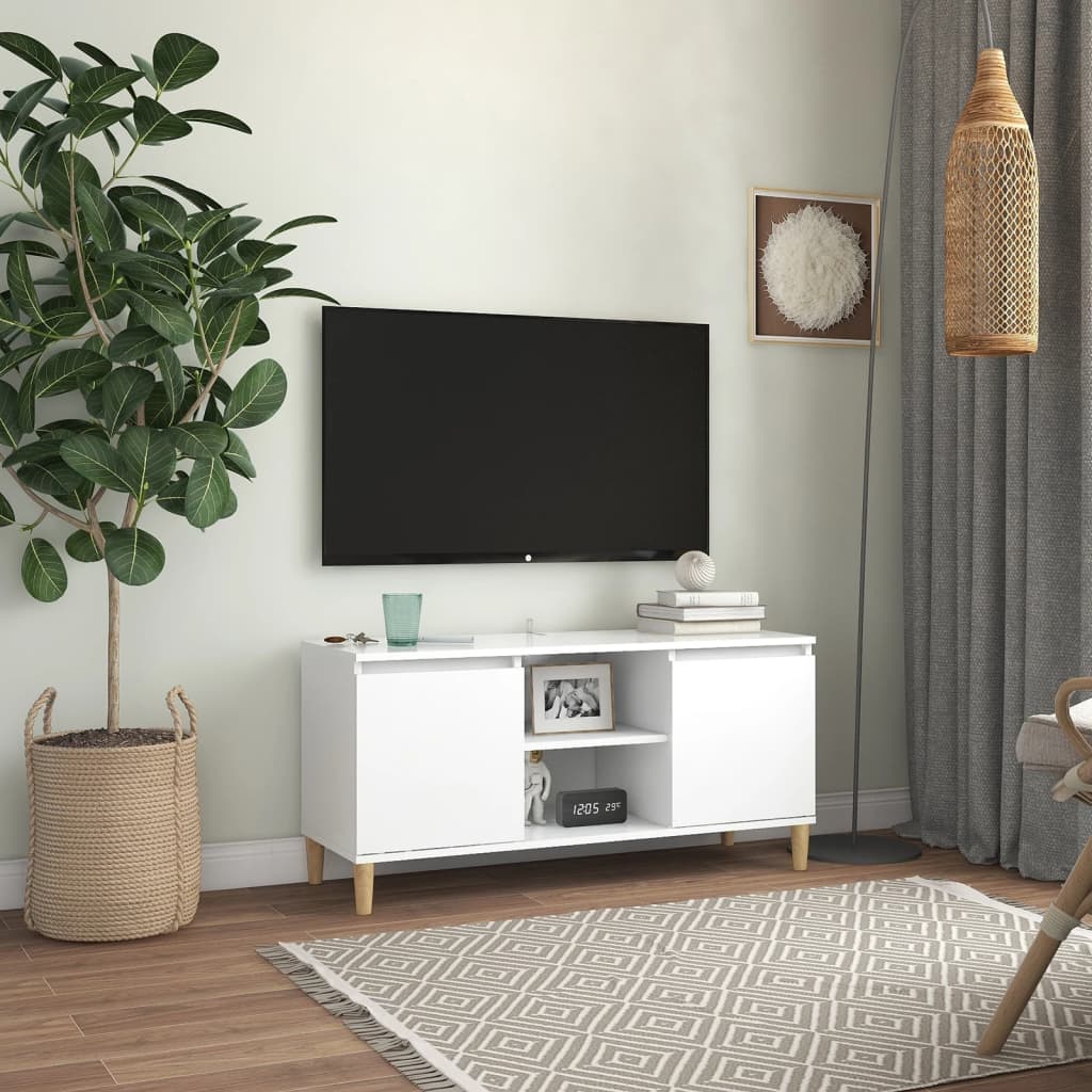 vidaXL TV spintelė su medinėmis kojelėmis, balta, 103,5x35x50cm