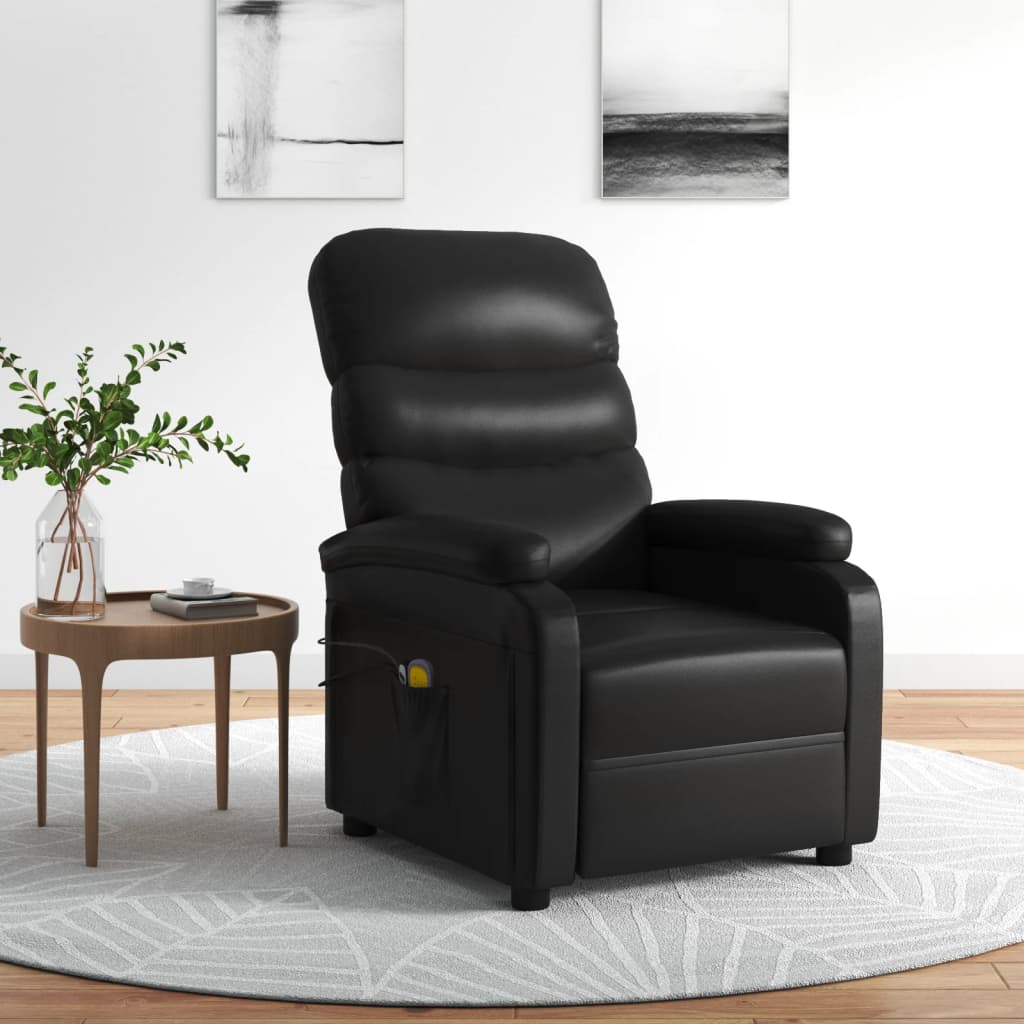 vidaXL Elektrinis masažinis krėslas, juodos spalvos, dirbtinė oda