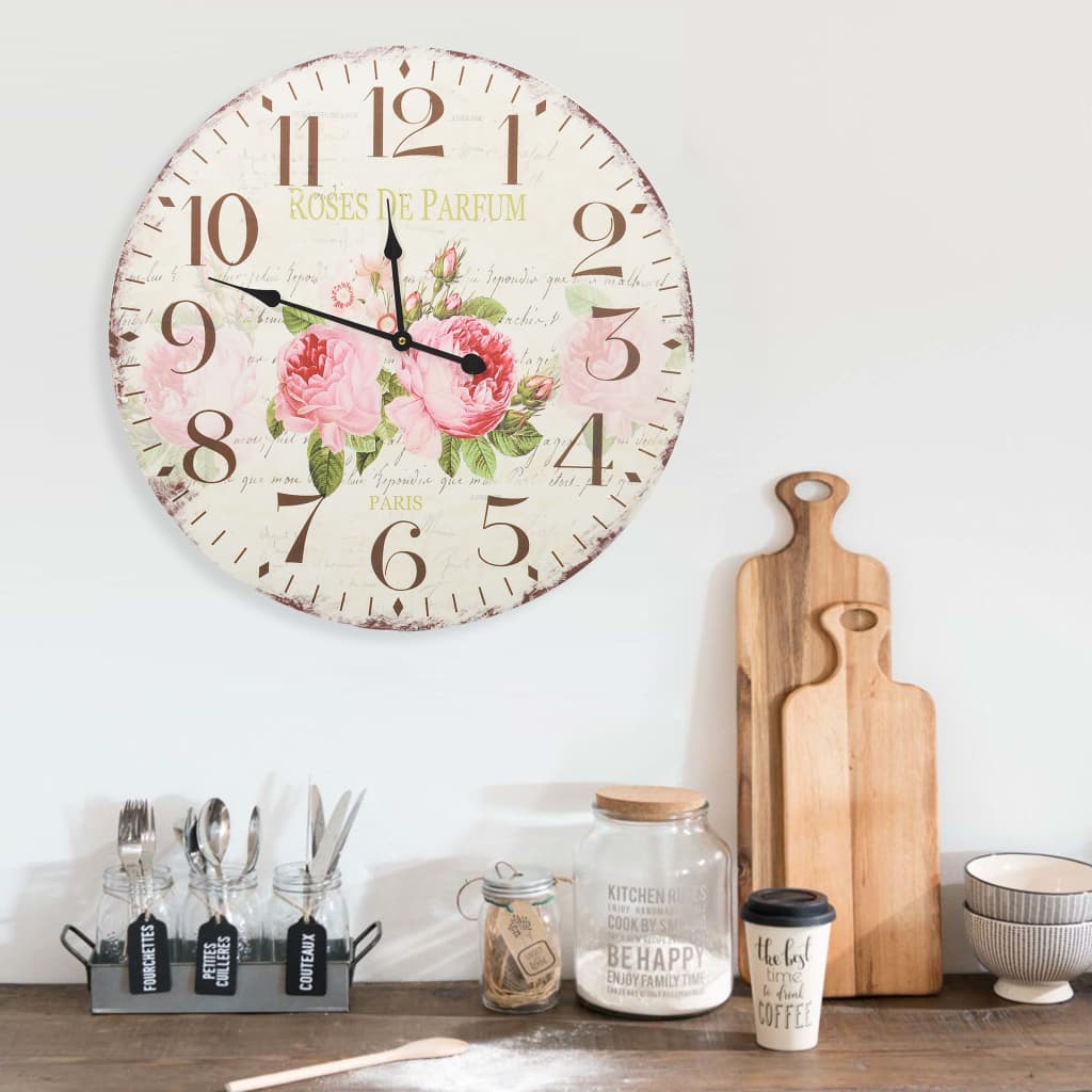 vidaXL Sieninis laikrodis, 60 cm, vintažinio stiliaus, su gėlėmis