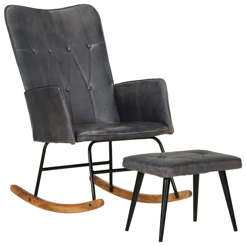 vidaXL Supama kėdė su pakoja, pilkos spalvos, tikra oda