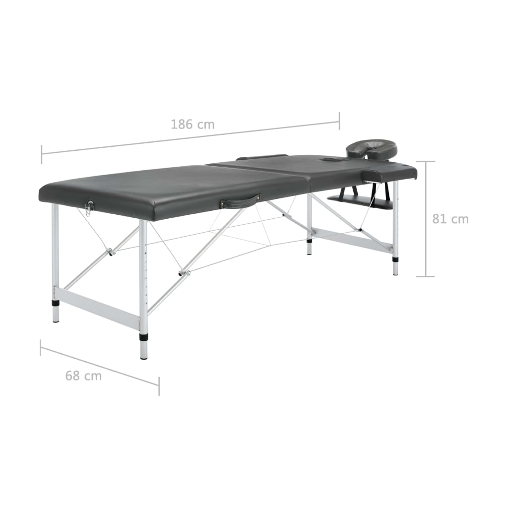 vidaXL Masažo stalas, antracito, 186x68cm, 2 zonų, aliuminio rėmas