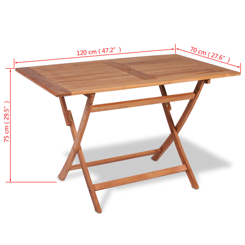 vidaXL Sulankst. sodo stalas, 120x70x75cm, tikmedžio medienos masyvas