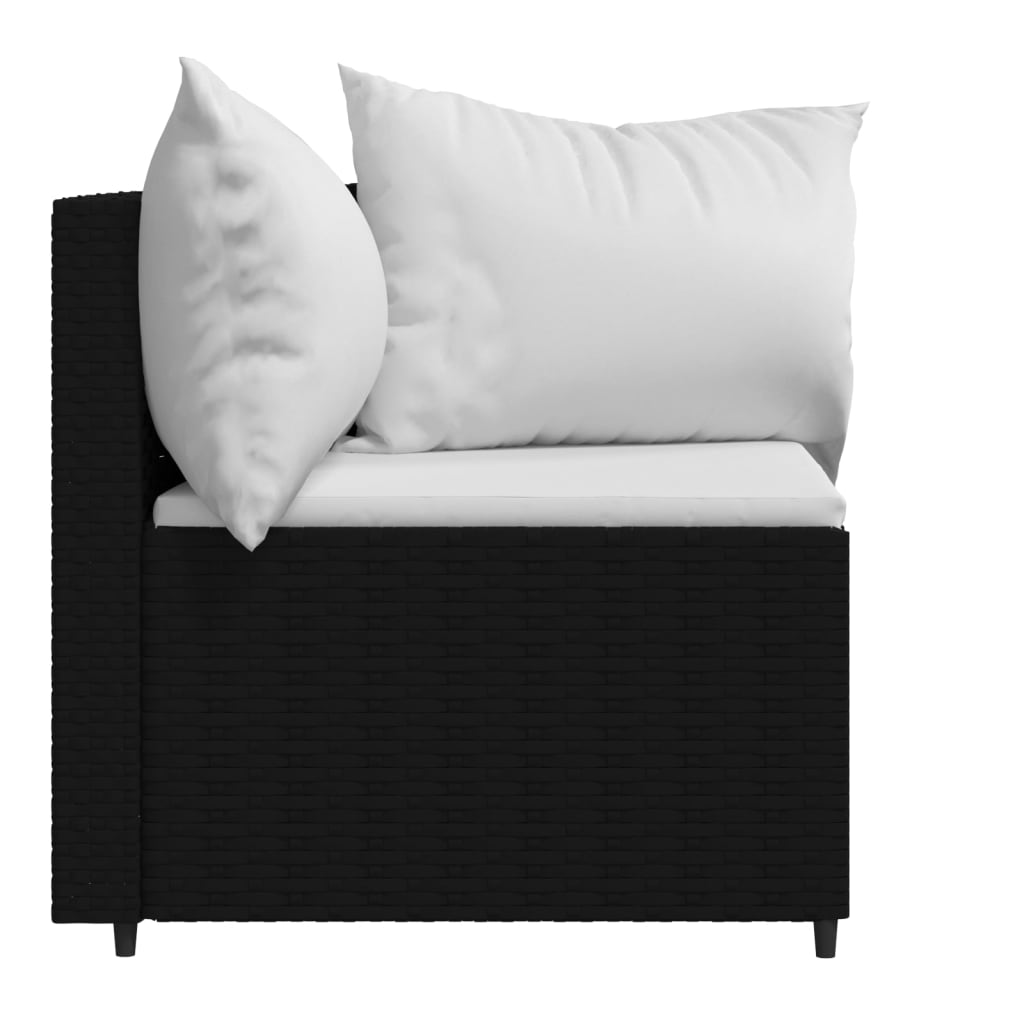 vidaXL Kampinės sofos su pagalvėlėmis, 2vnt., juodos, poliratanas