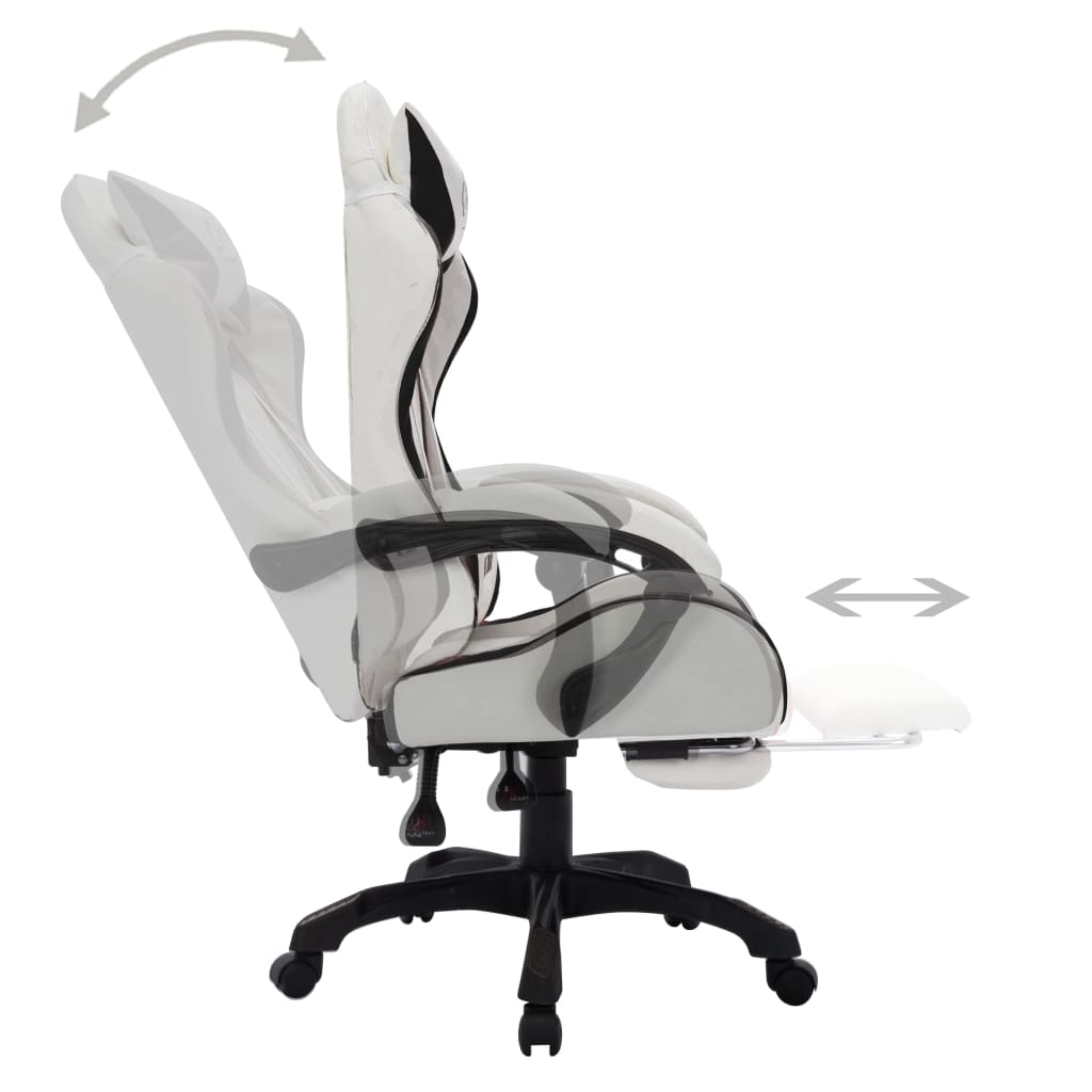 vidaXL Žaidimų kėdė su LED lemputėmis, juoda ir balta, dirbtinė oda