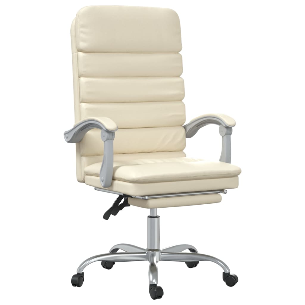 vidaXL Atlošiama masažinė biuro kėdė, kreminės spalvos, dirbtinė oda