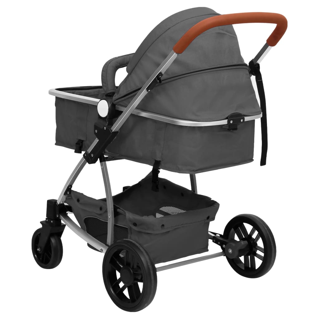vidaXL Vaikiškas vežimėlis 2-1, tamsiai pilkos spalvos, aliuminis