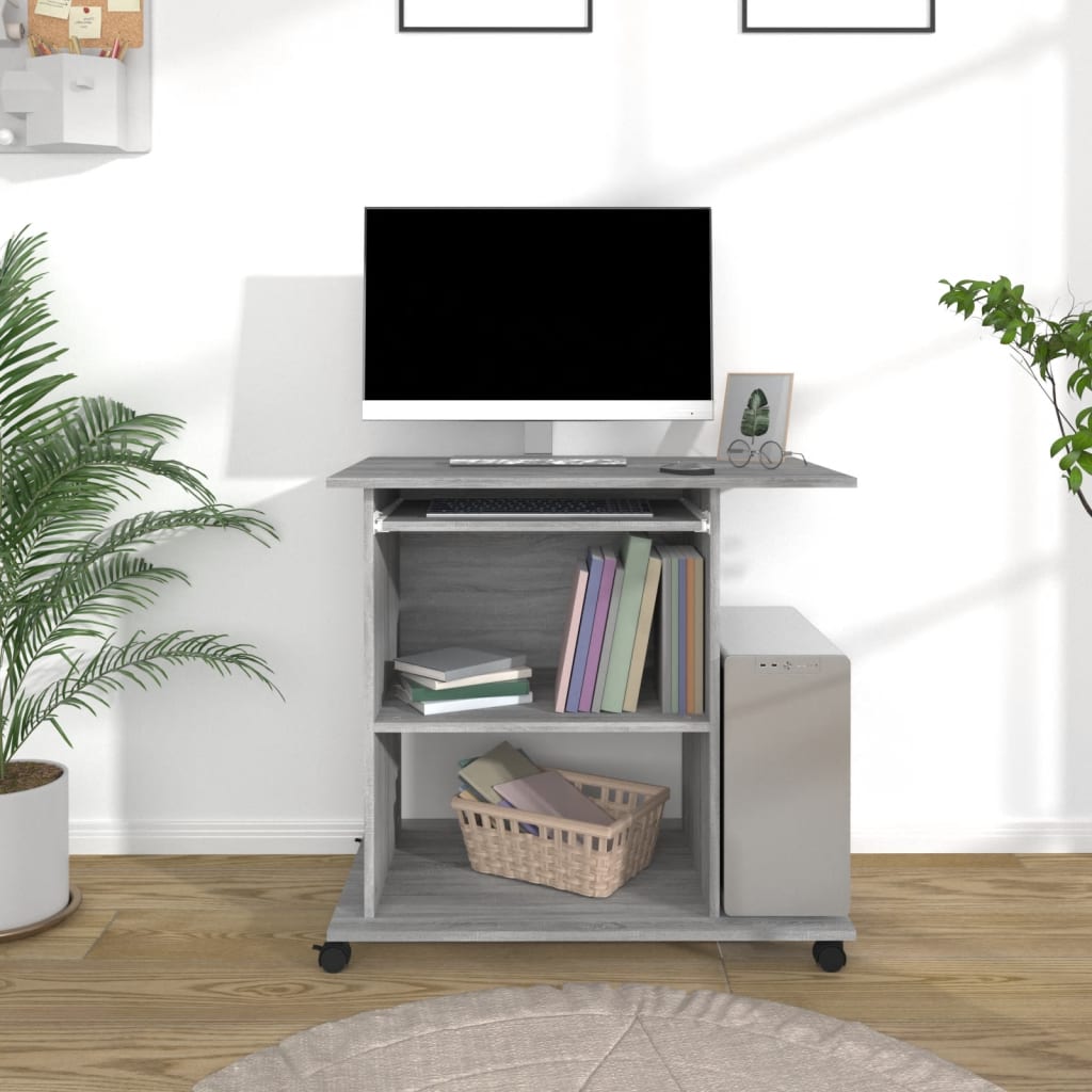 vidaXL Kompiuterio stalas, pilkos ąžuolo spalvos, 80x50x75cm, mediena