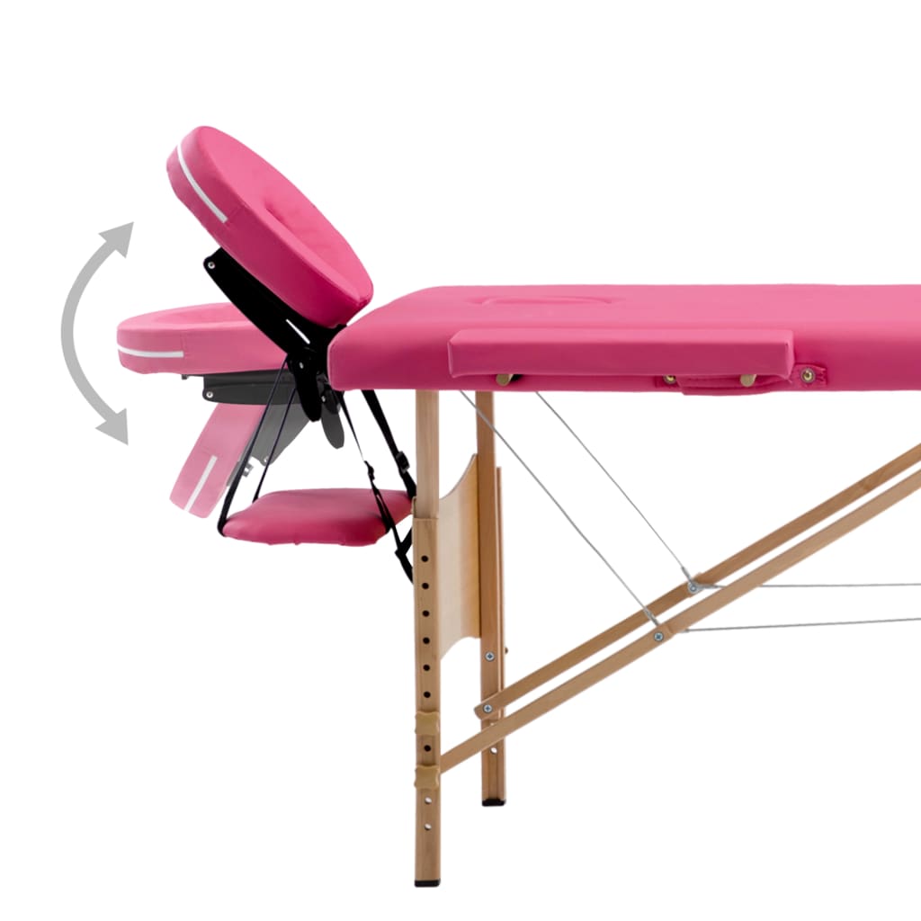 vidaXL Sulankstomas masažo stalas, rožinės spalvos, mediena, 4 zonų