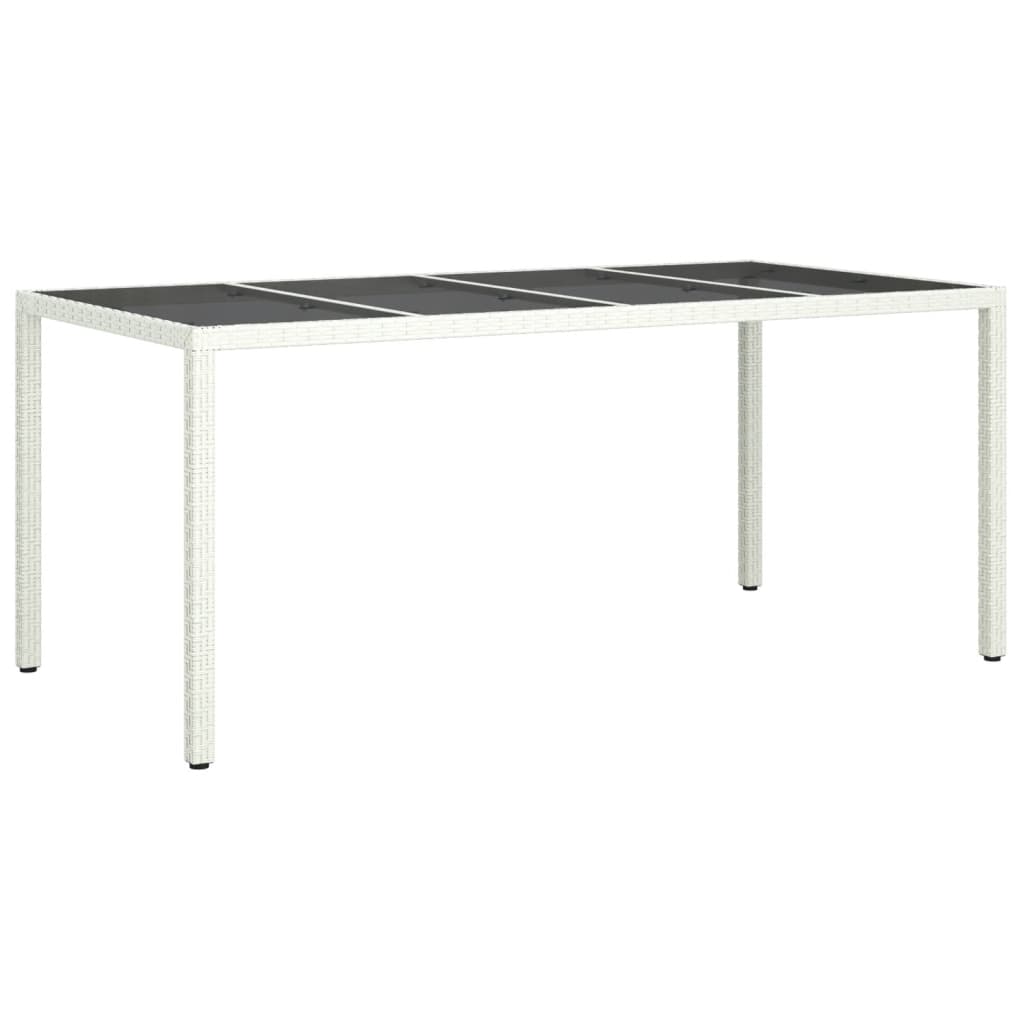 vidaXL Sodo stalas, baltas, 190x90x75cm, grūdintas stiklas/poliratanas