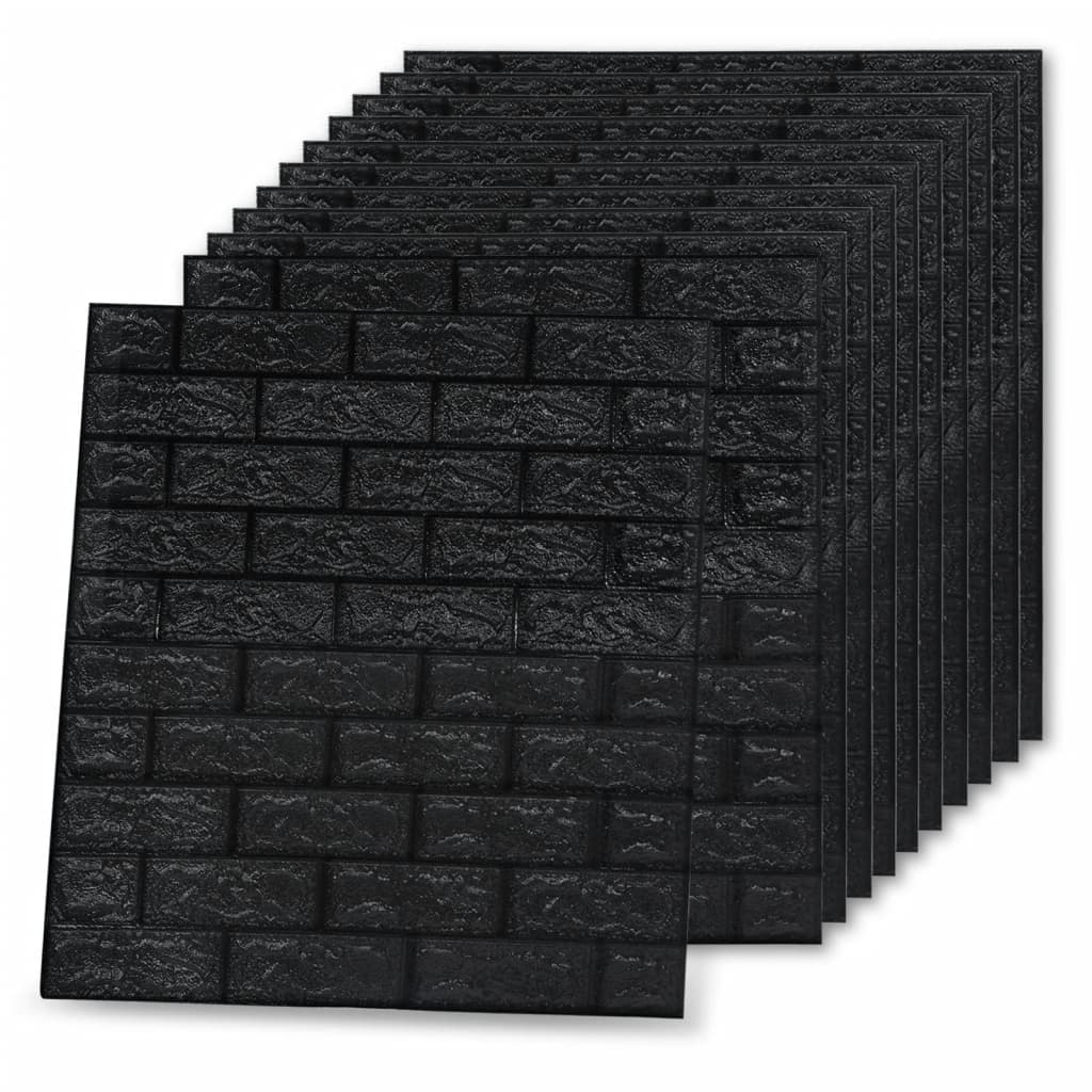vidaXL Lipnūs 3D tapetai, juodos spalvos, 20vnt., plytų dizaino