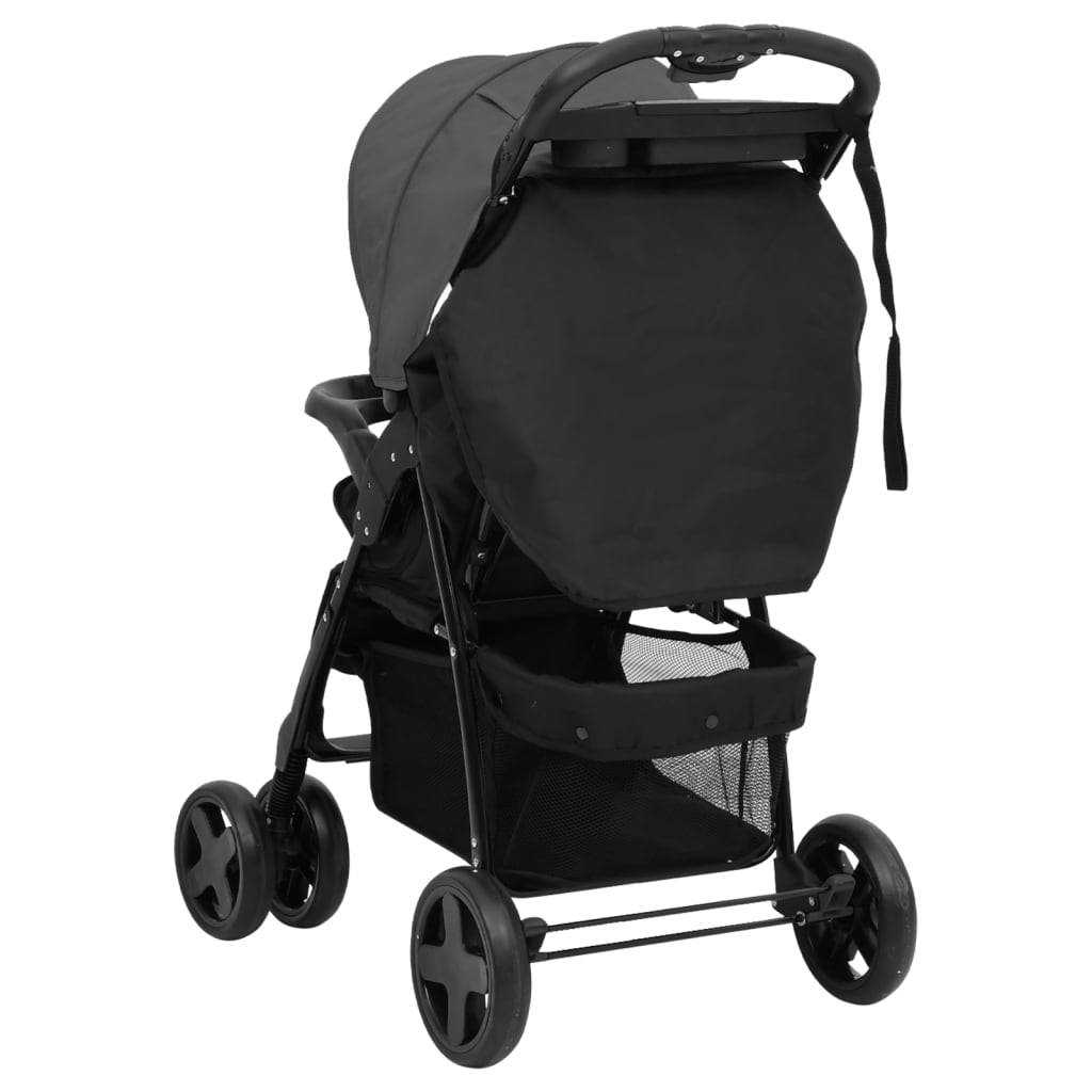vidaXL Vaikiškas vežimėlis 3-1, tamsiai pilkas/juodas, plienas