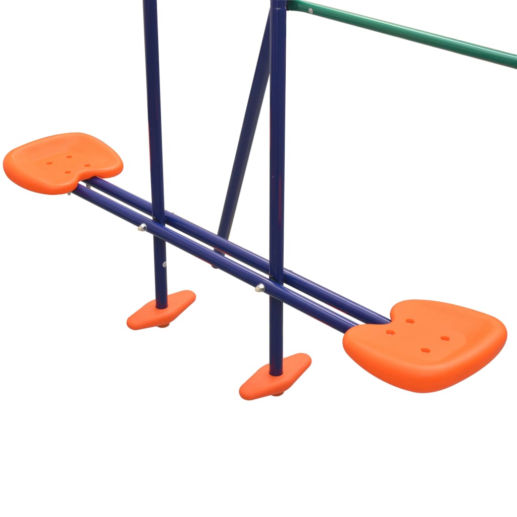 vidaXL Sūpynių komplektas su čiuožykla ir 3 sėdynėmis, oranžinis