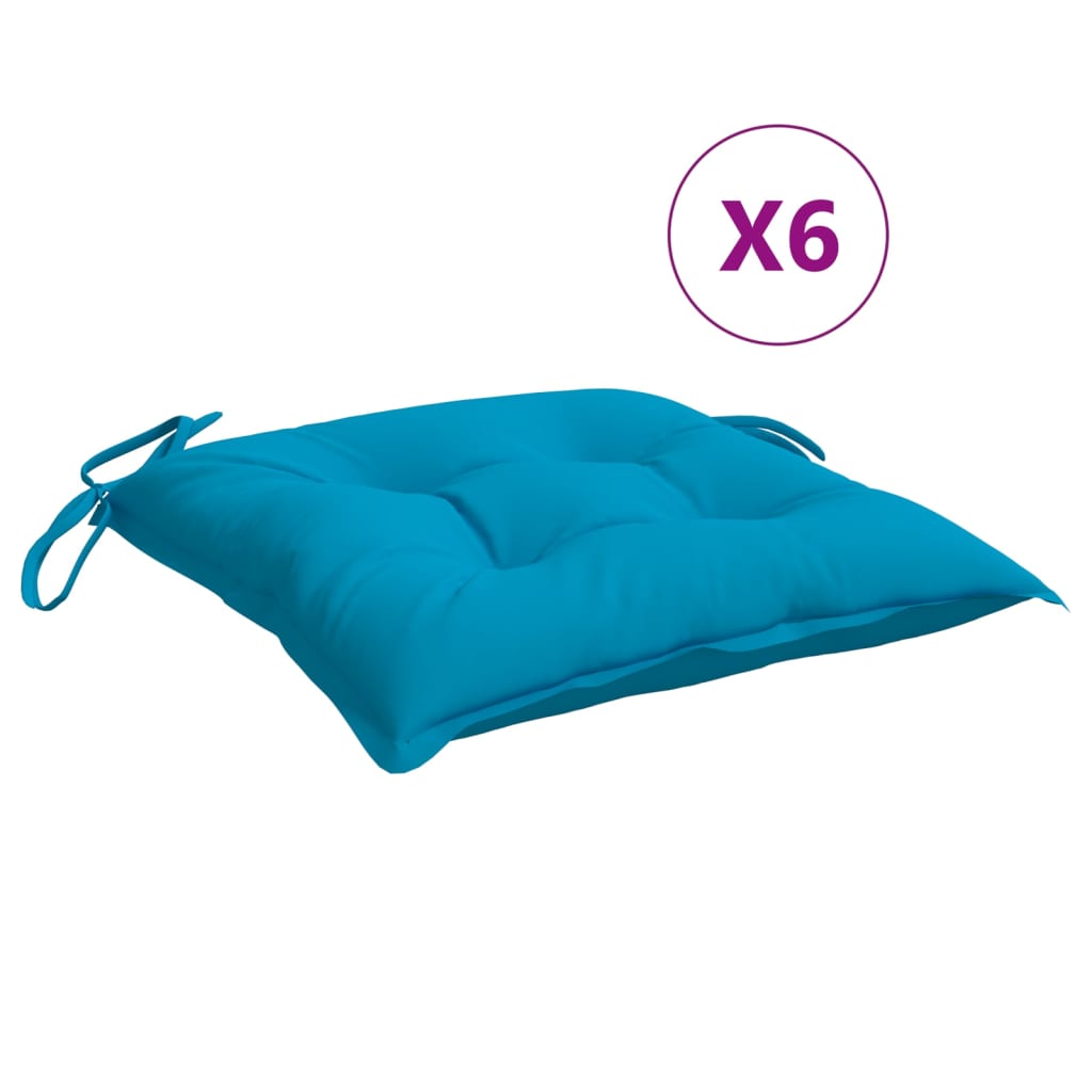 vidaXL Kėdės pagalvėlės, 6vnt., šviesiai mėlynos, 40x40x7cm, audinys