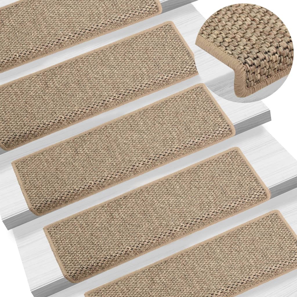 vidaXL Lipnūs laiptų kilimėliai, 15vnt., tamsios smėlio, 65x21x4cm