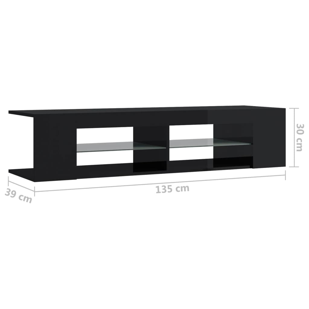 vidaXL Televizoriaus spintelė su LED, juoda, 135x39x30cm, blizgi
