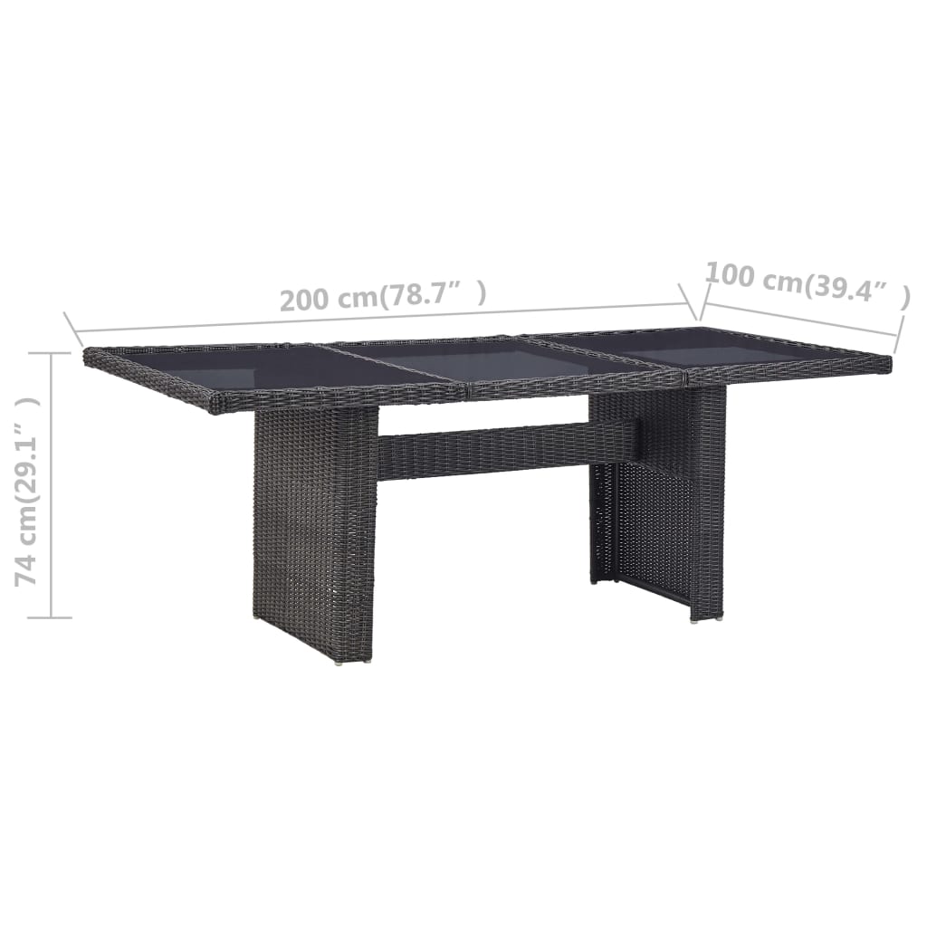 vidaXL Valgomojo stalas, juodas, 200x100x74cm, stiklas ir poliratanas