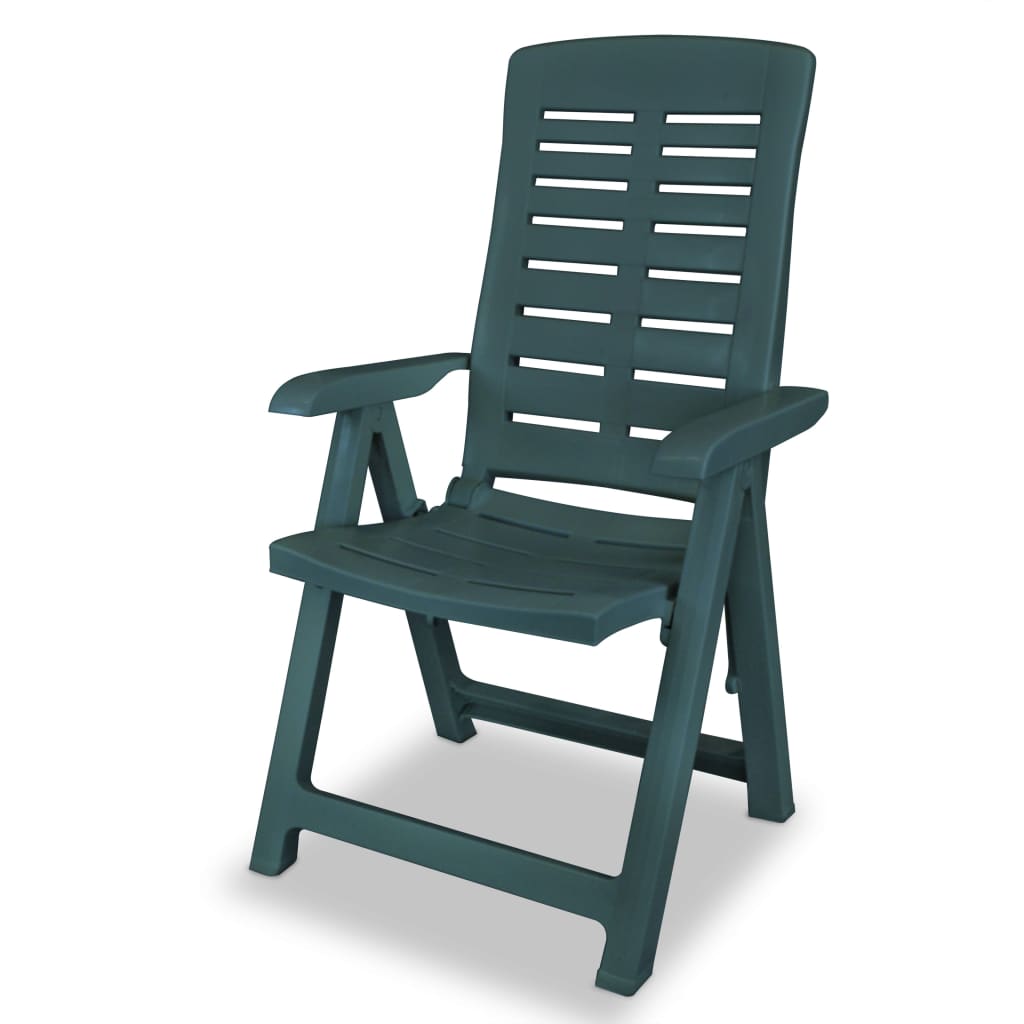 vidaXL Atlošiamos sodo kėdės, 2 vnt., plastikas, žalia spalva