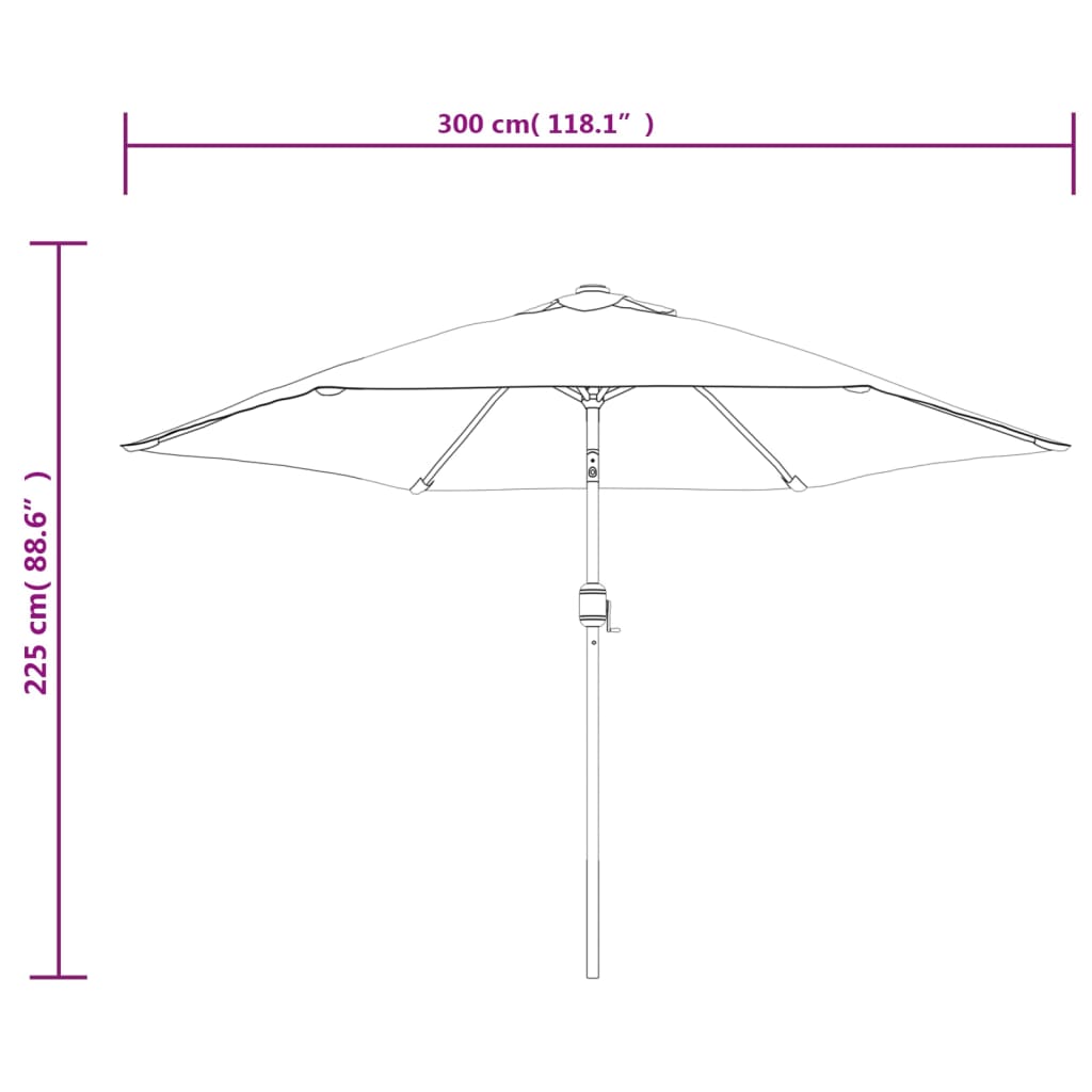 vidaXL Lauko skėtis su LED lempomis ir plieniniu stulpu, juodas, 300cm