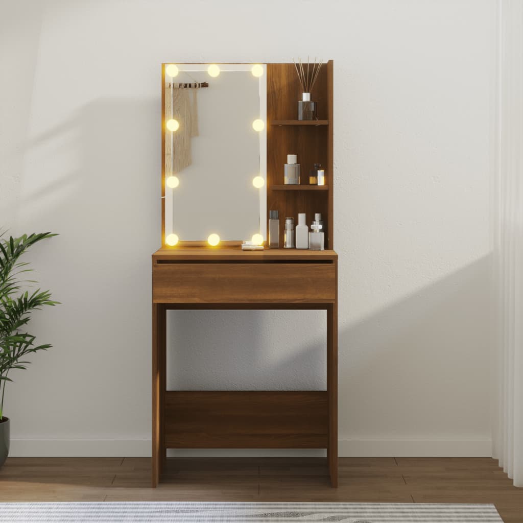vidaXL Kosmetinis staliukas su LED, rudas ąžuolo, 60x40x140cm