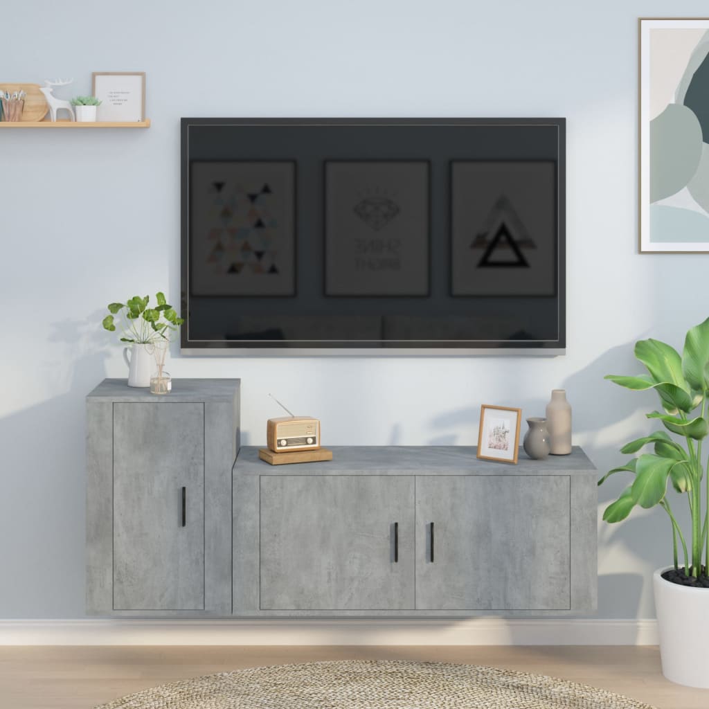 vidaXL TV spintelių komplektas, 2 dalių, betono pilkas, mediena