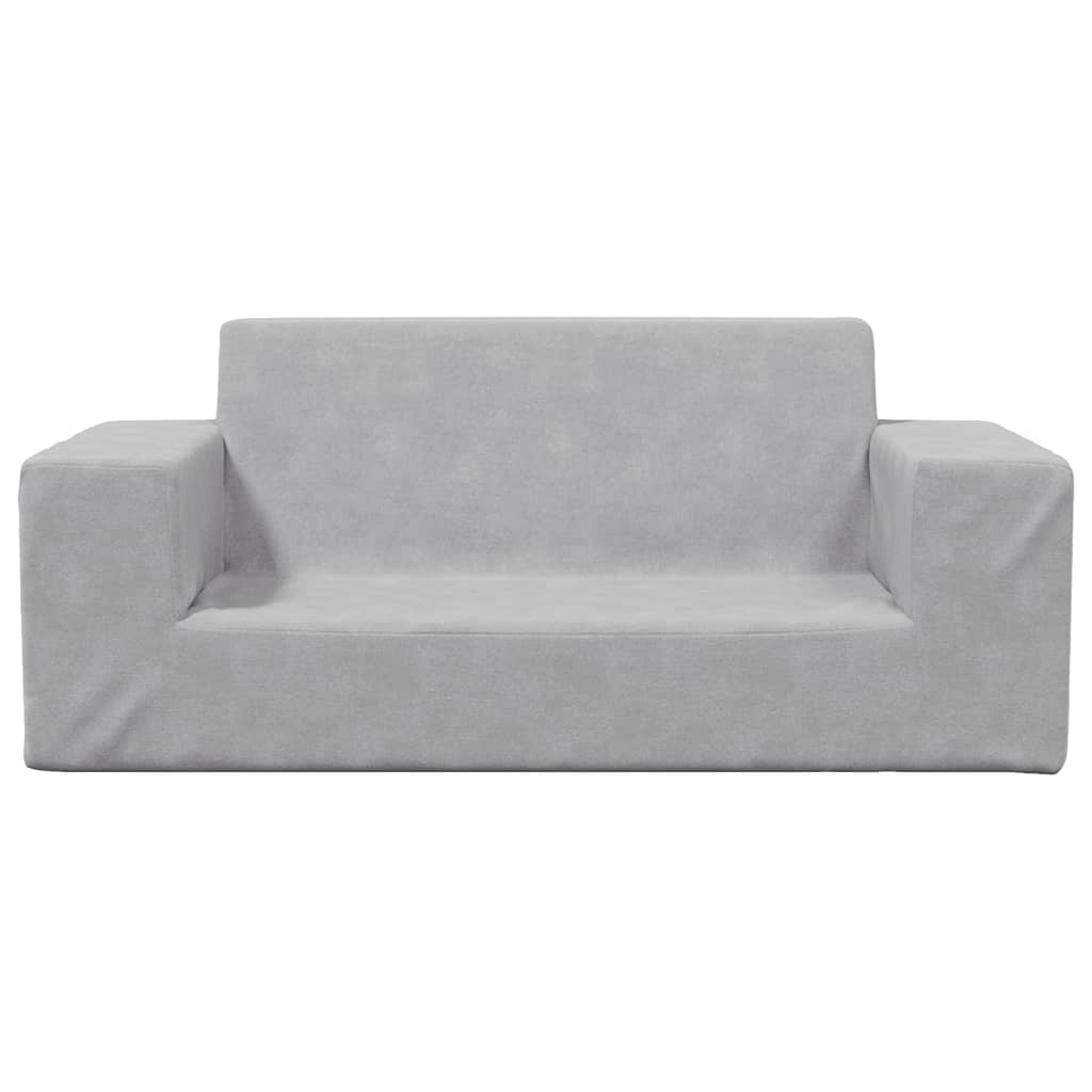 vidaXL Dvivietė vaikiška sofa, šviesiai pilka, minkštas pliušas