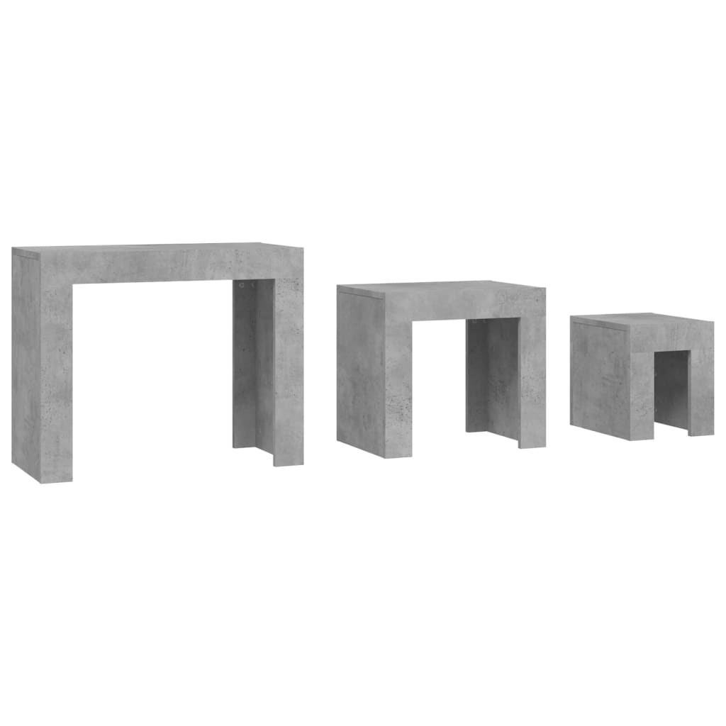 vidaXL Sustumiami kavos staliukai, 3vnt., betono pilkos spalvos, MDP