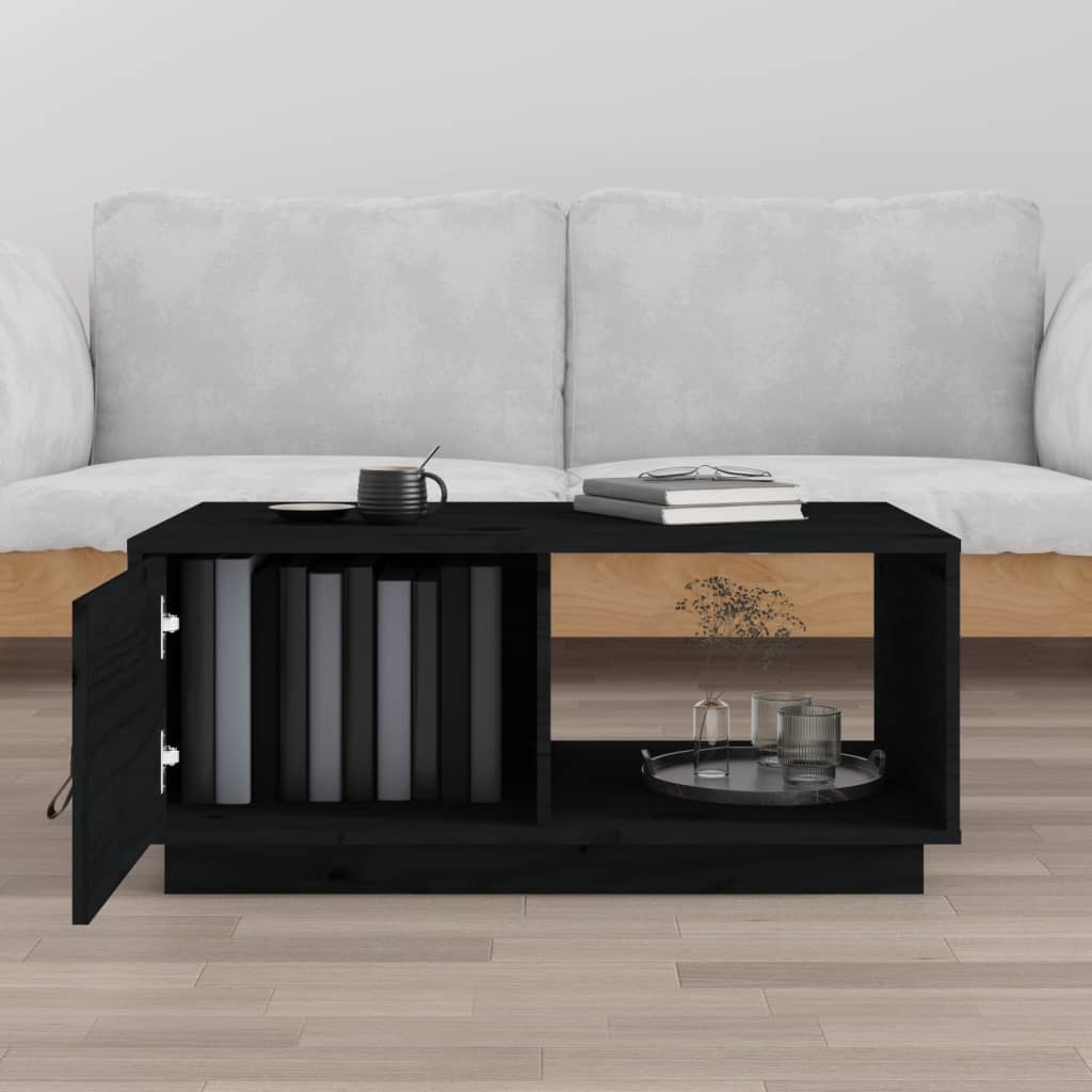 vidaXL Kavos staliukas, juodas, 80x50x35,5cm, pušies medienos masyvas