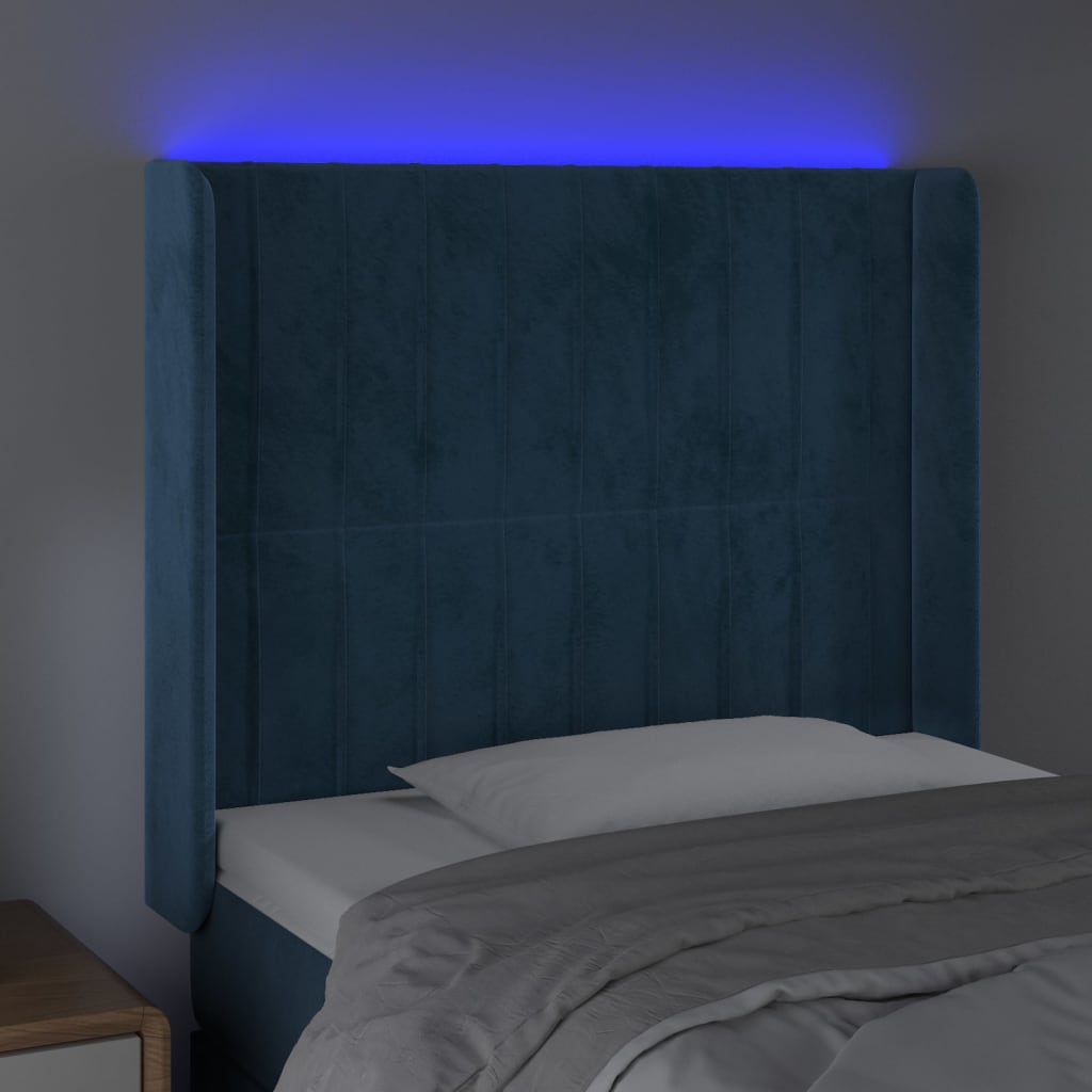 vidaXL Galvūgalis su LED, tamsiai mėlynas, 103x16x118/128cm, aksomas