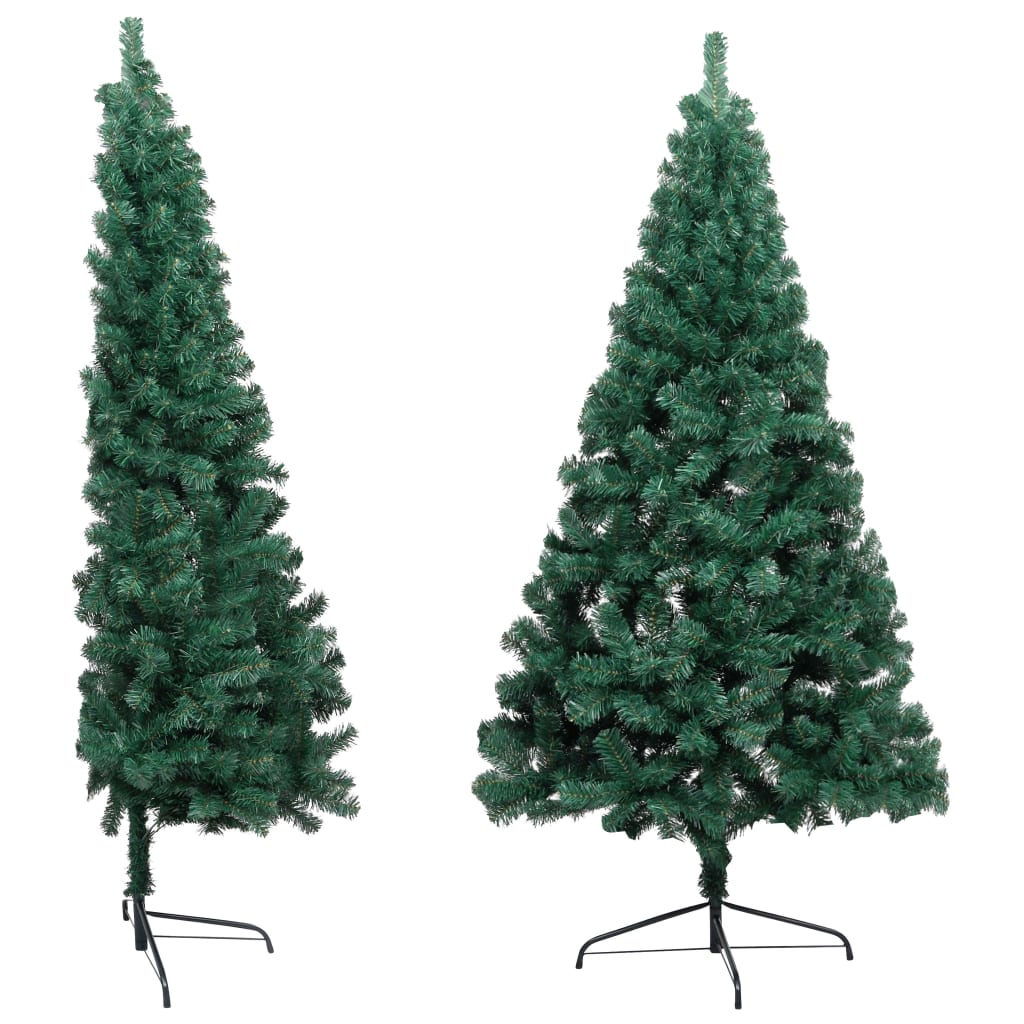 vidaXL Dirbtinė pusinė Kalėdų eglutė su stovu, žalia, 210cm, PVC