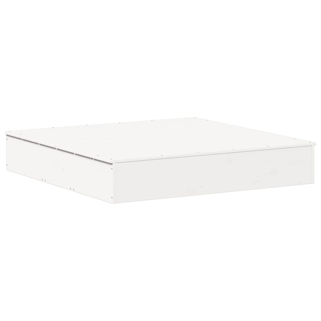 vidaXL Smėlio dėžė su dangčiu, balta, 111x111x19,5cm, pušies masyvas