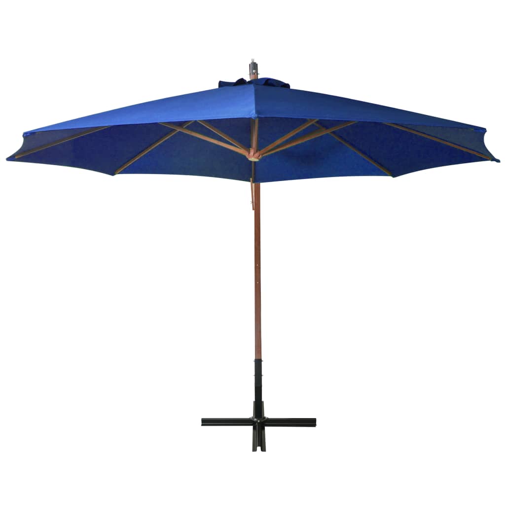 vidaXL Kabantis skėtis su stulpu, mėlynas, 3,5x2,9m, eglės masyvas