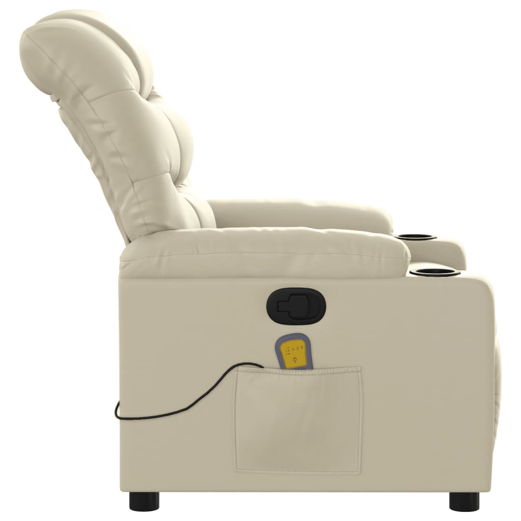 vidaXL Atlošiamas masažinis krėslas, kreminės spalvos, dirbtinė oda