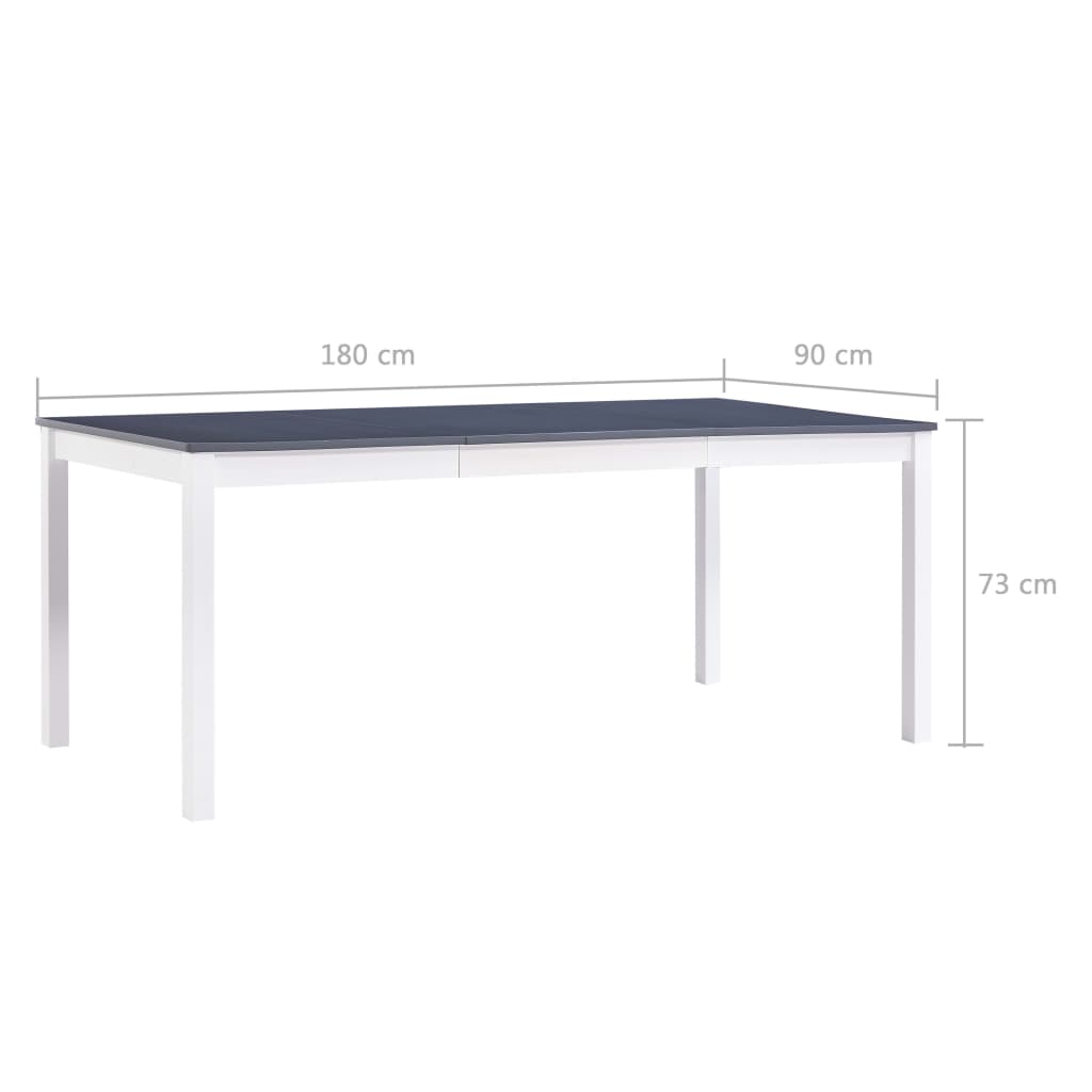 vidaXL Valgom. stalas, balt. ir pilk. sp., 180x90x73cm, puš. med. mas.