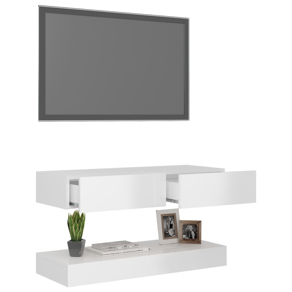 vidaXL TV spintelė su LED apšvietimu, balta, 90x35cm, blizgi