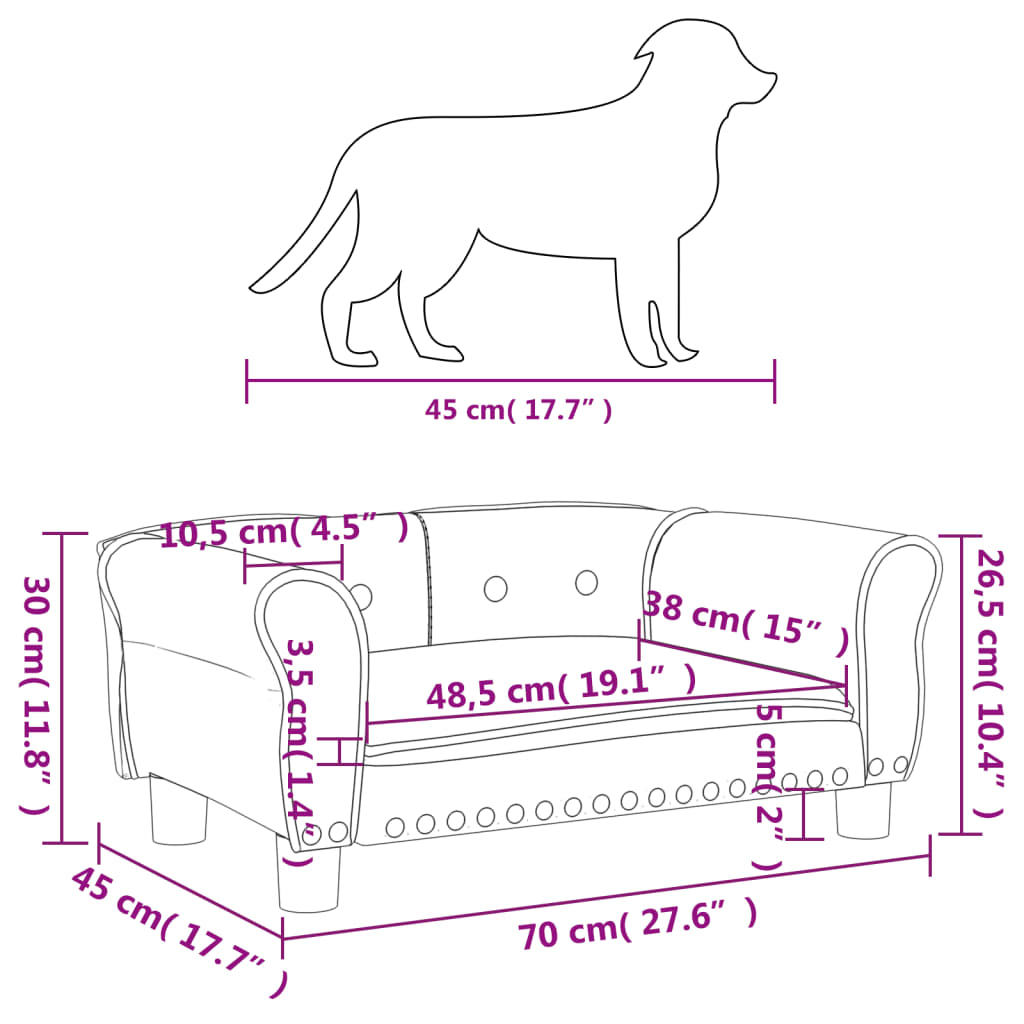 vidaXL Lova šunims, rožinės spalvos, 70x45x30cm, aksomas
