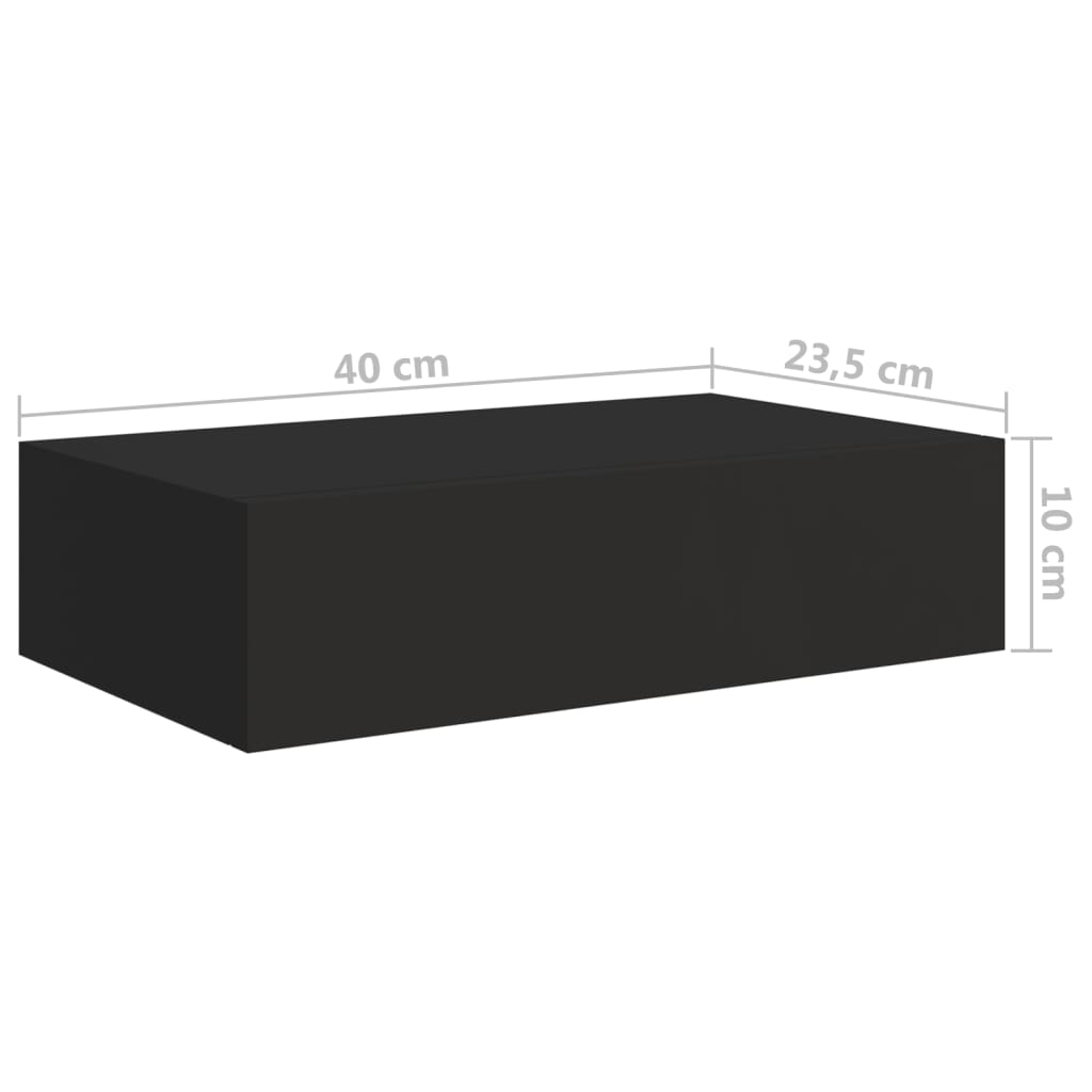 vidaXL Sieninė lentyna su stalčiumi, juoda, 40x23,5x10cm, MDF