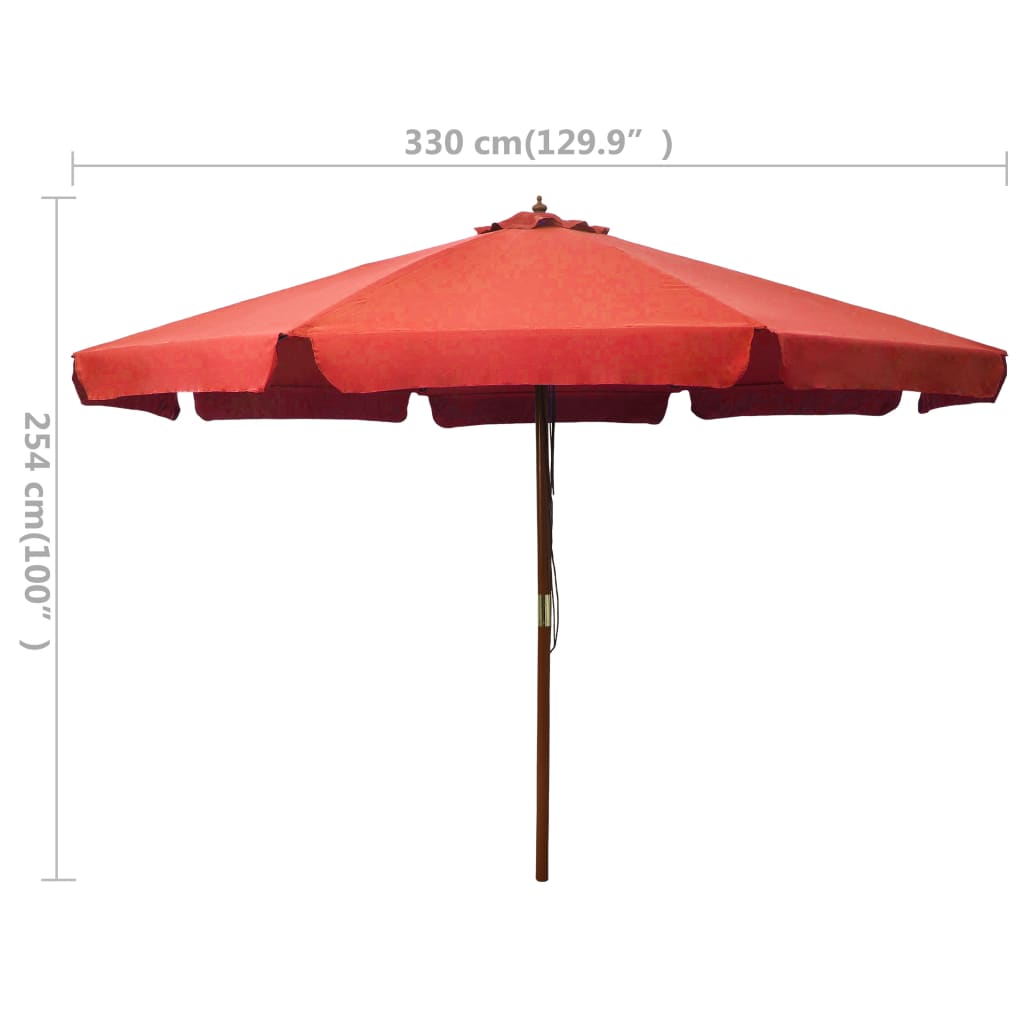 vidaXL Lauko skėtis su mediniu stulpu, terakota spalvos, 330cm