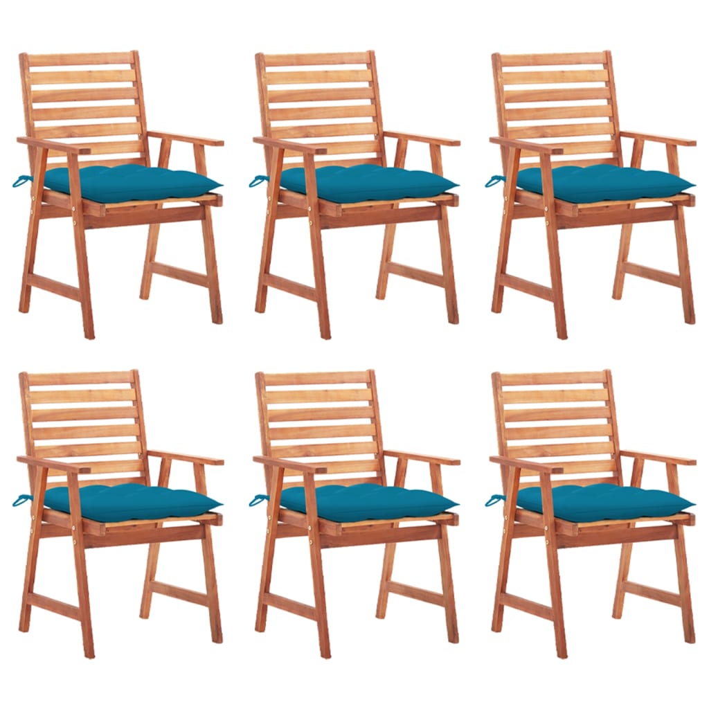 vidaXL Lauko valgomojo kėdės su pagalvėlėmis, 6vnt., akacija