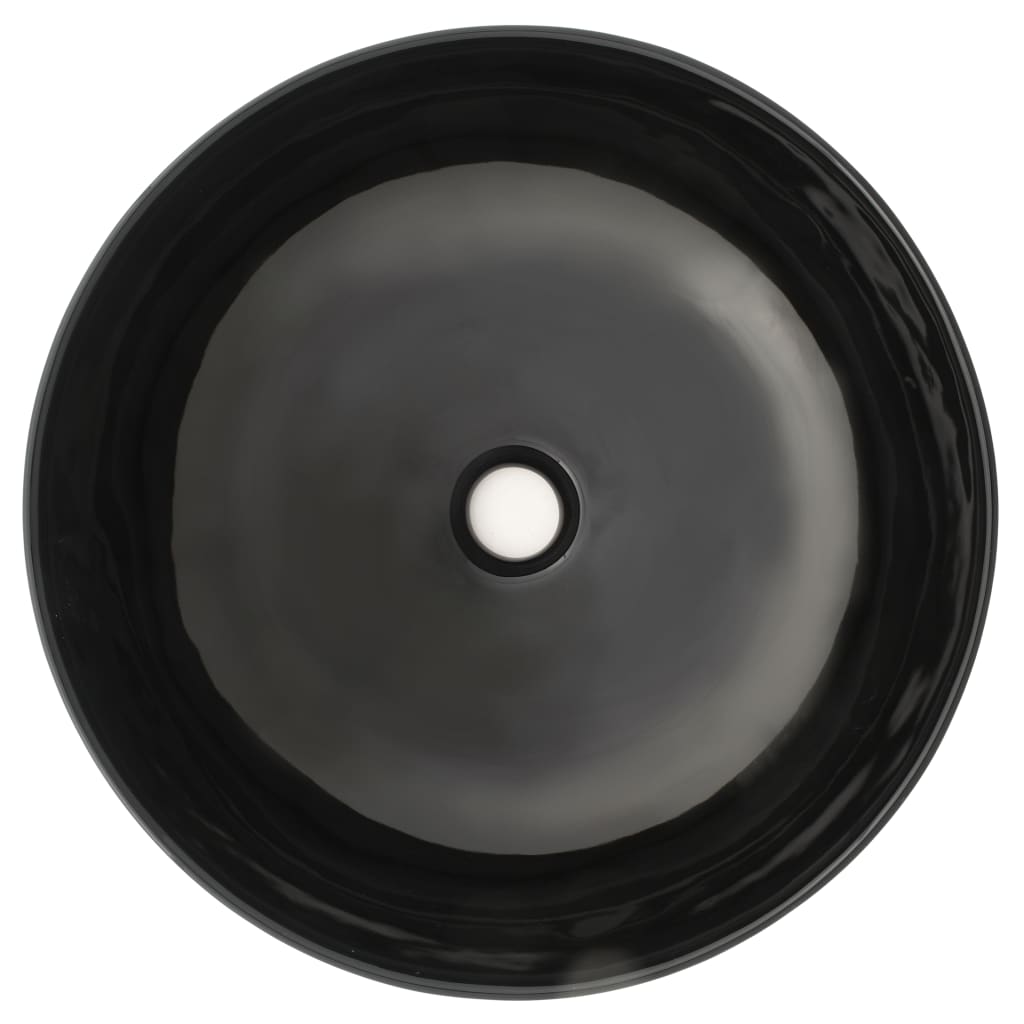 vidaXL Praustuvas, apvalus, keramika, juodas, 41,5x13,5cm