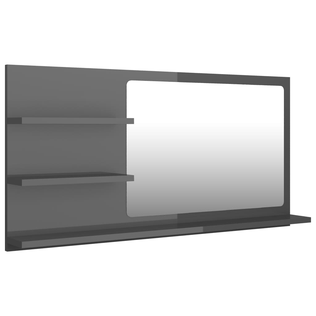 vidaXL Vonios kambario veidrodis, pilkas, 90x10,5x45cm, MDP, blizgus