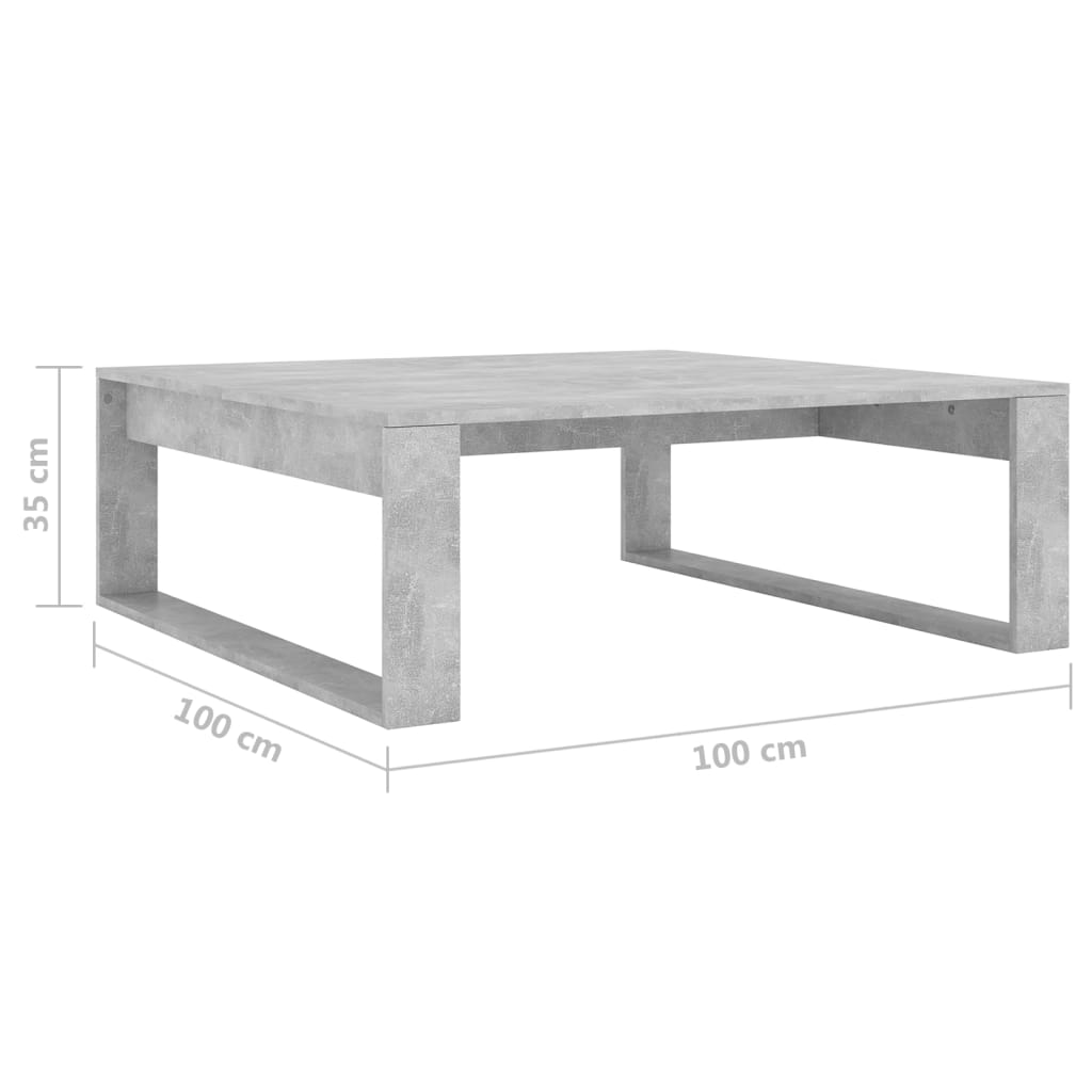 vidaXL Kavos staliukas, betono pilkos spalvos, 100x100x35cm, MDP