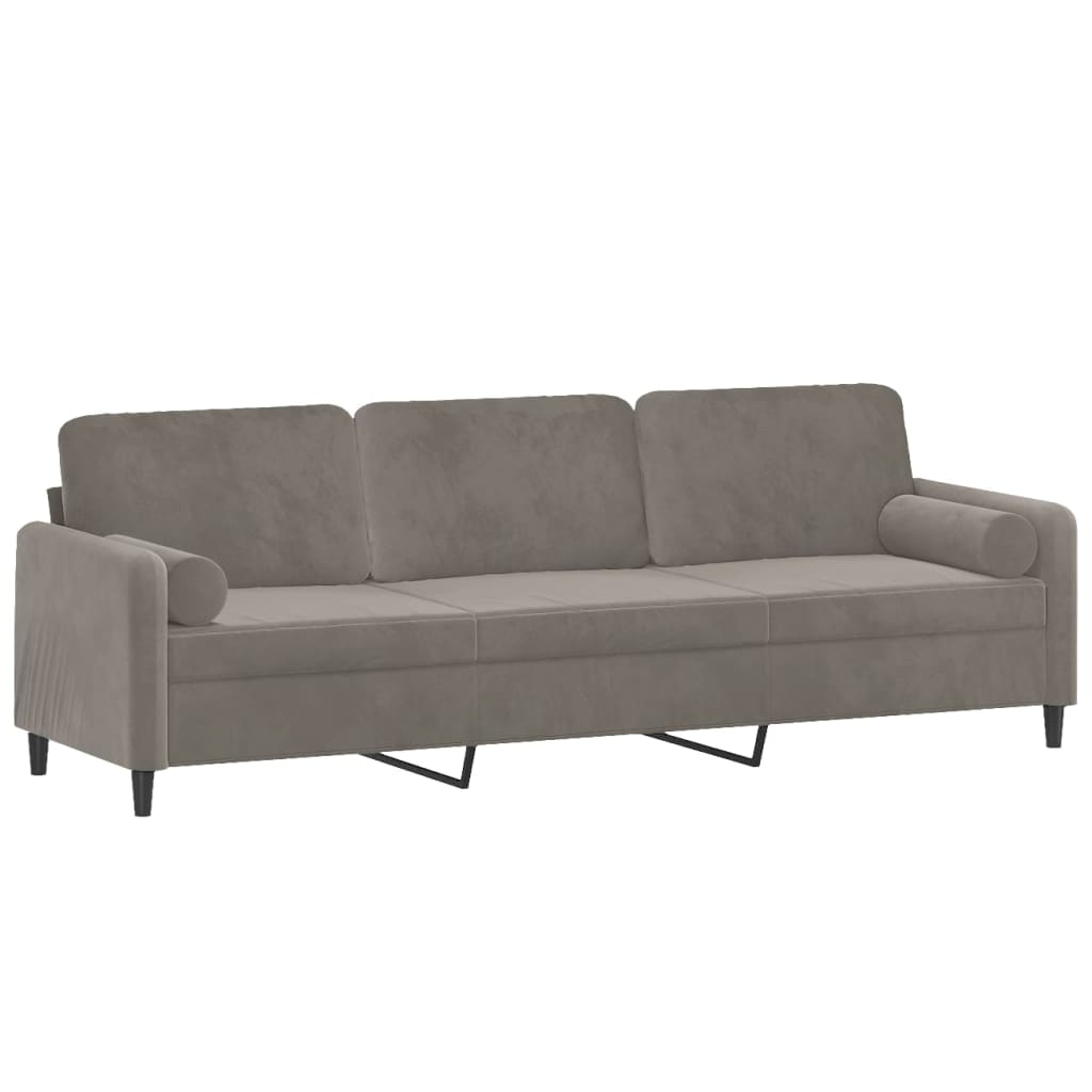 vidaXL Trivietė sofa su pagalvėmis, šviesiai pilka, 210cm, aksomas